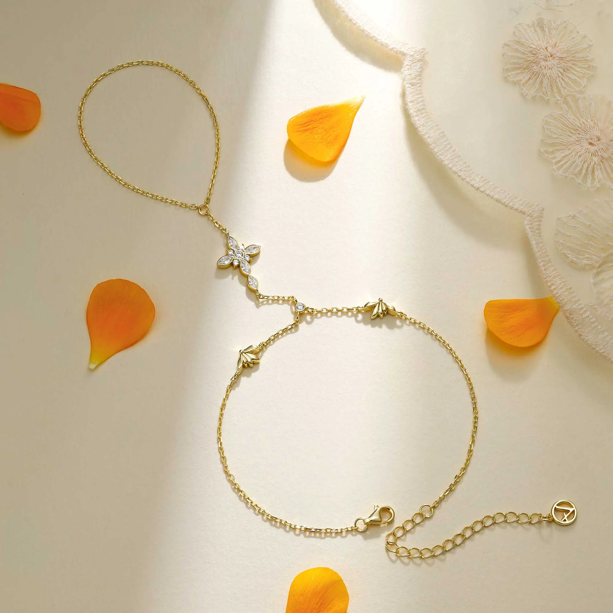 Byzantine Cross Snowdrop January Birth Flower Hand Chain sold by Vanimy Jewelry product image thumbnail 2