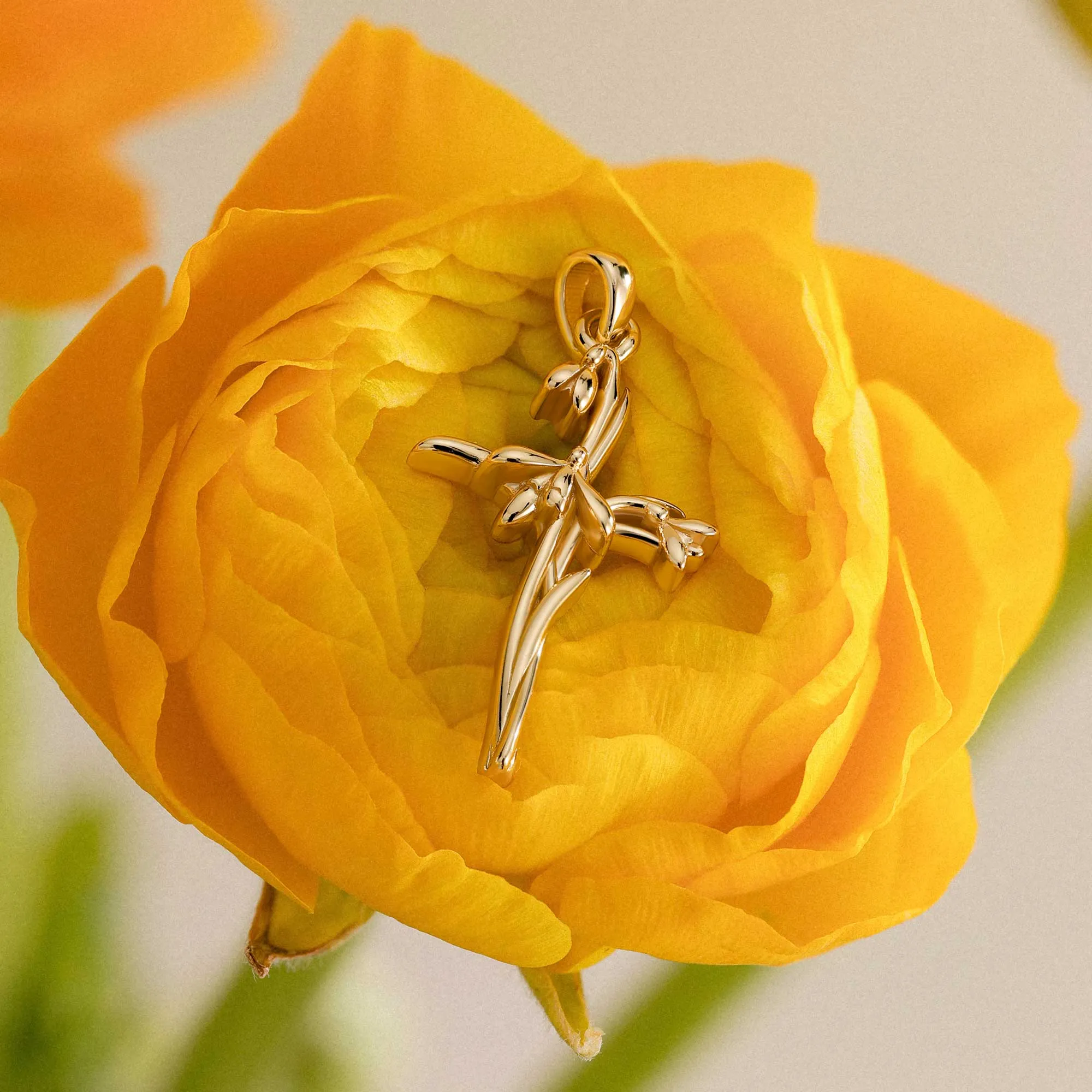 14K Solid Gold Snowdrop Birth Flower Cross Pendant sold by Vanimy Jewelry product image thumbnail 4