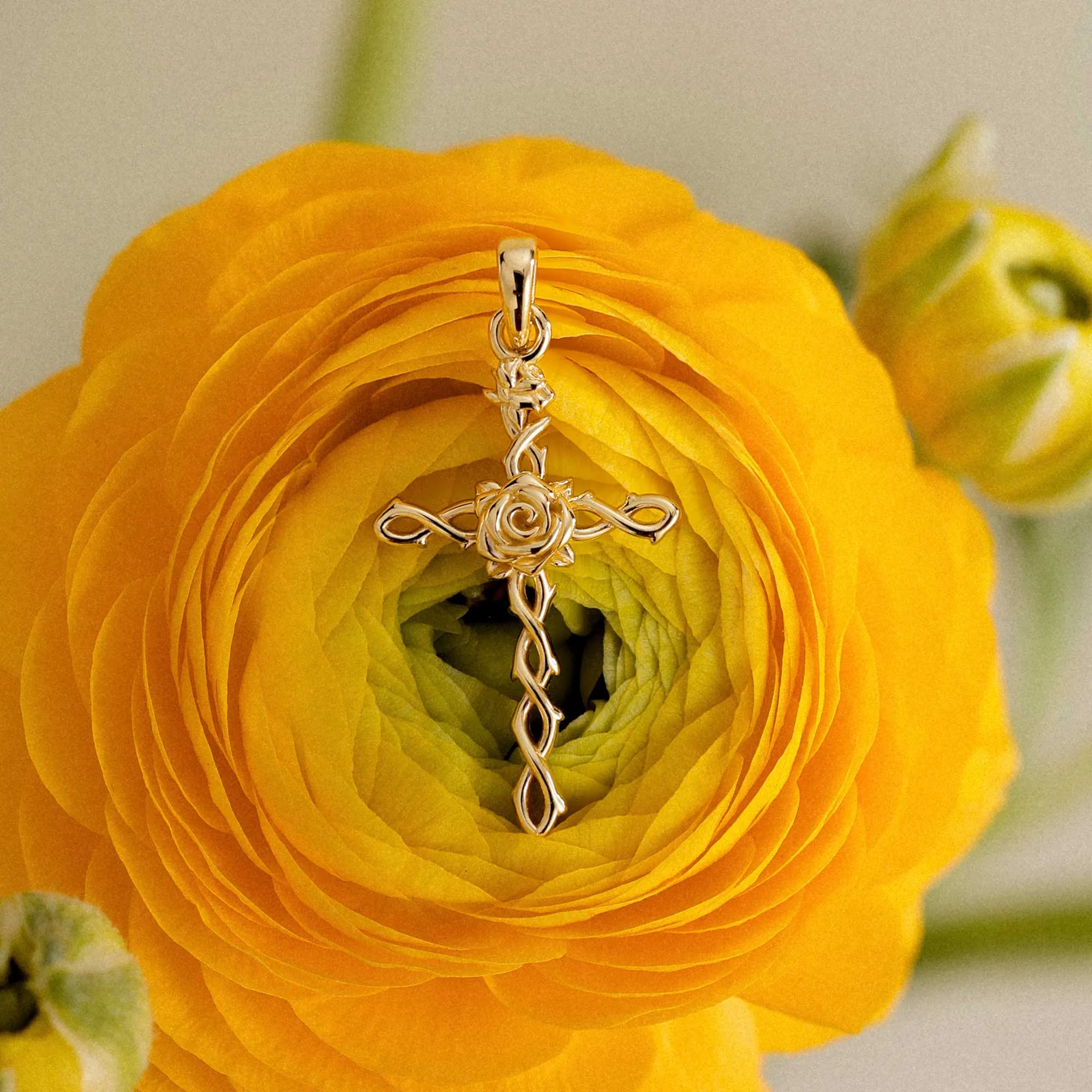 14K Solid Gold Rose Floral Cross Pendant sold by Vanimy Jewelry product image thumbnail 4
