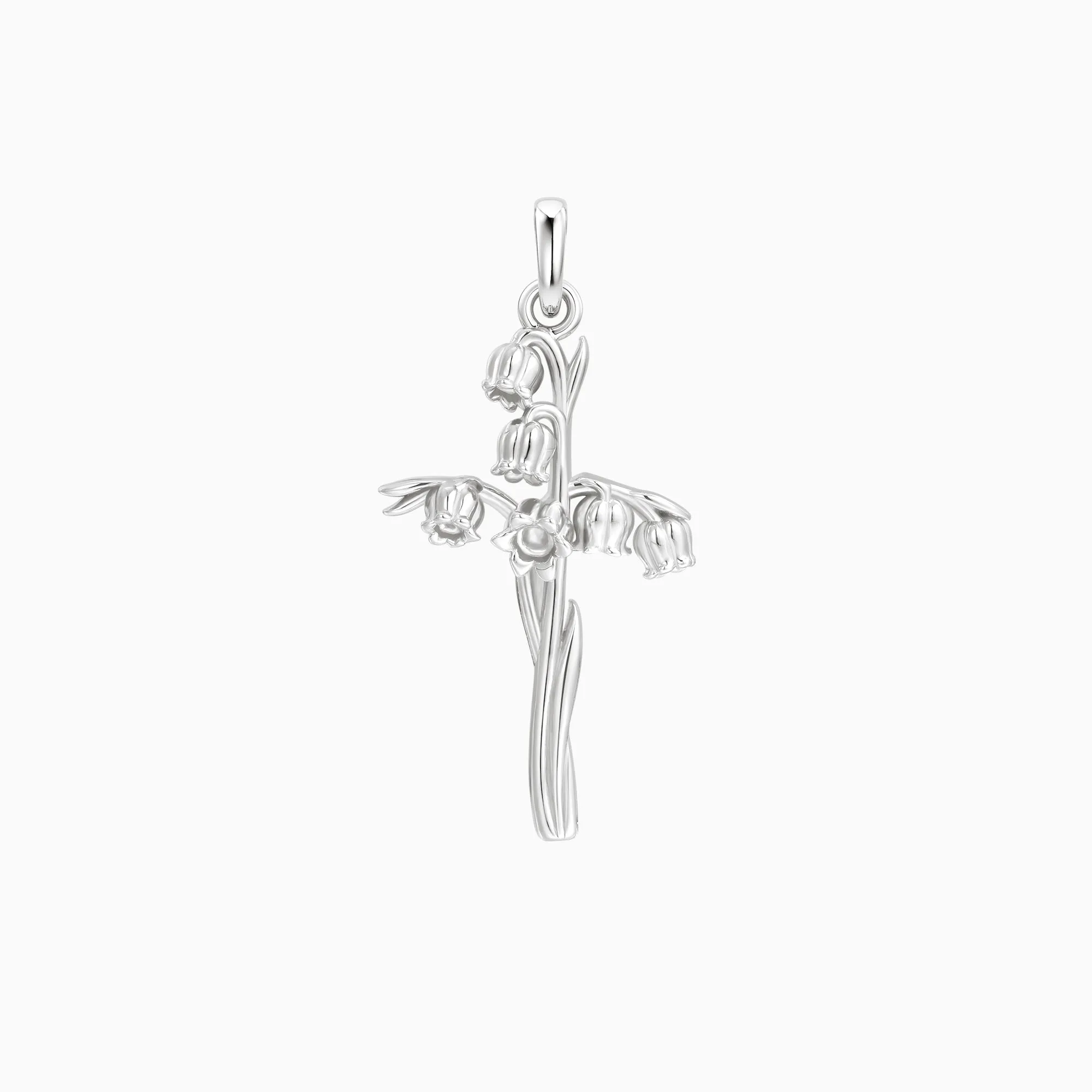 14K Solid Gold Lily of the Valley Floral Cross Pendant sold by Vanimy Jewelry product image thumbnail 5