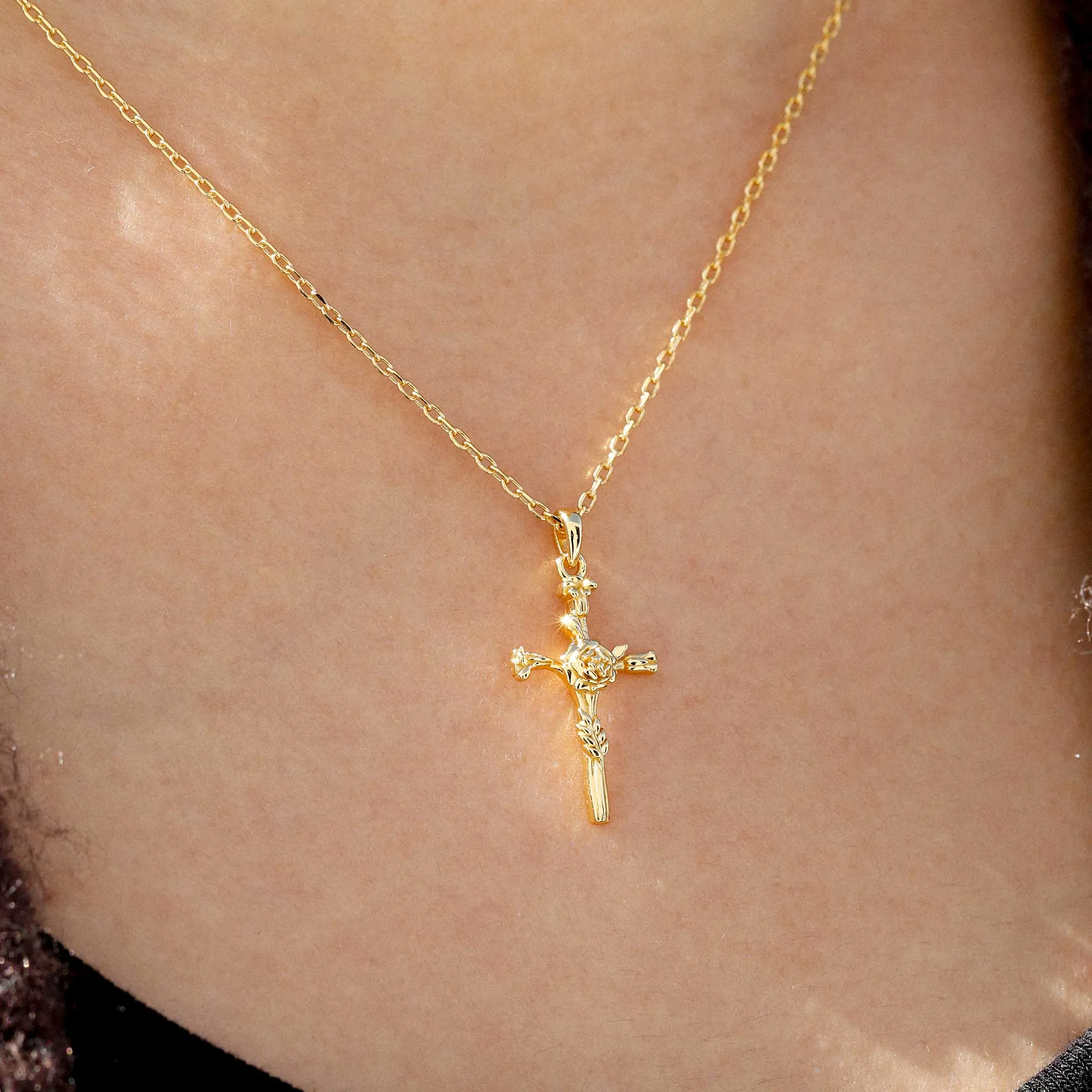 14K Solid Gold Marigold Floral Cross Pendant sold by Vanimy Jewelry product image thumbnail 2