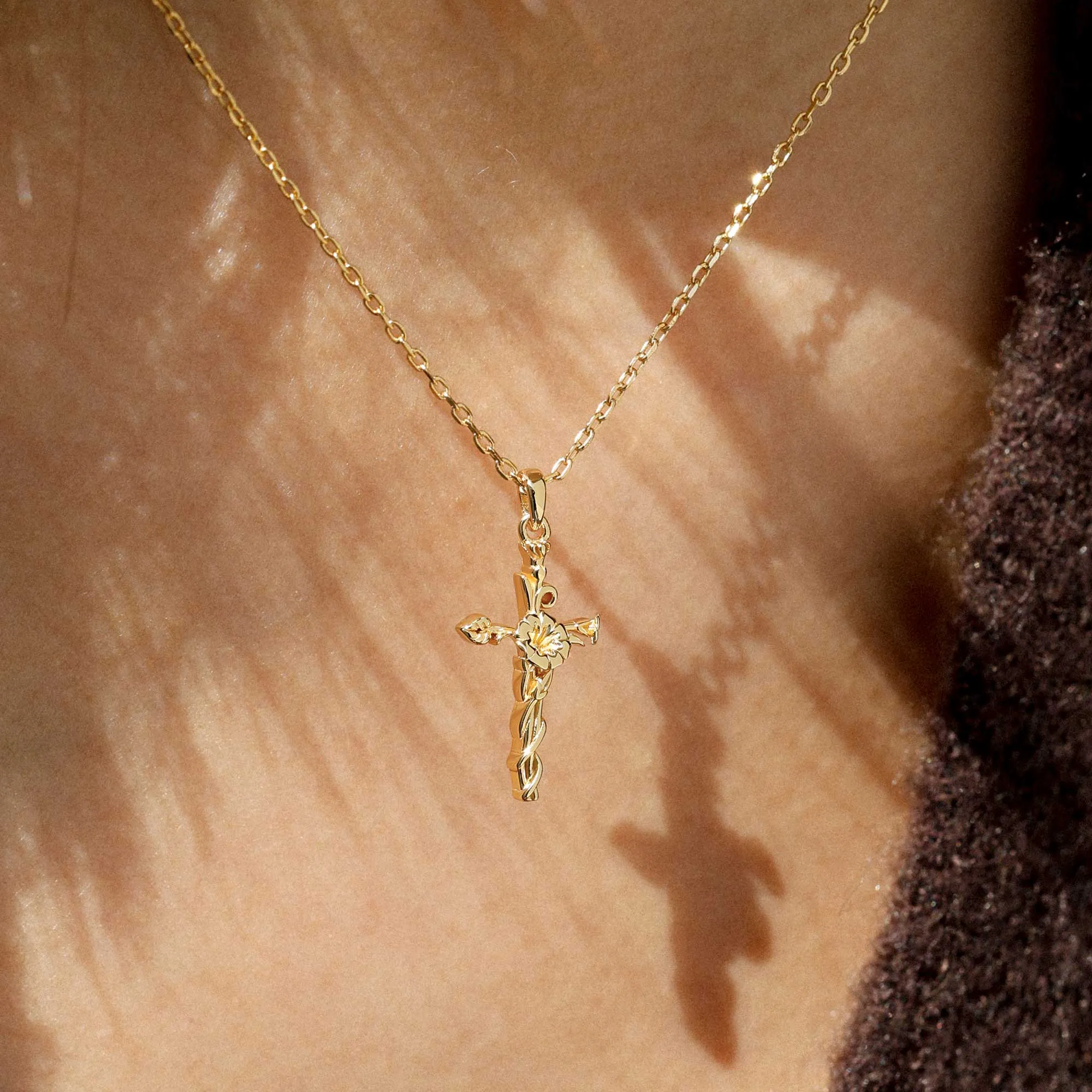 14K Solid Gold Morning Glory Floral Cross Pendant sold by Vanimy Jewelry product image thumbnail 2