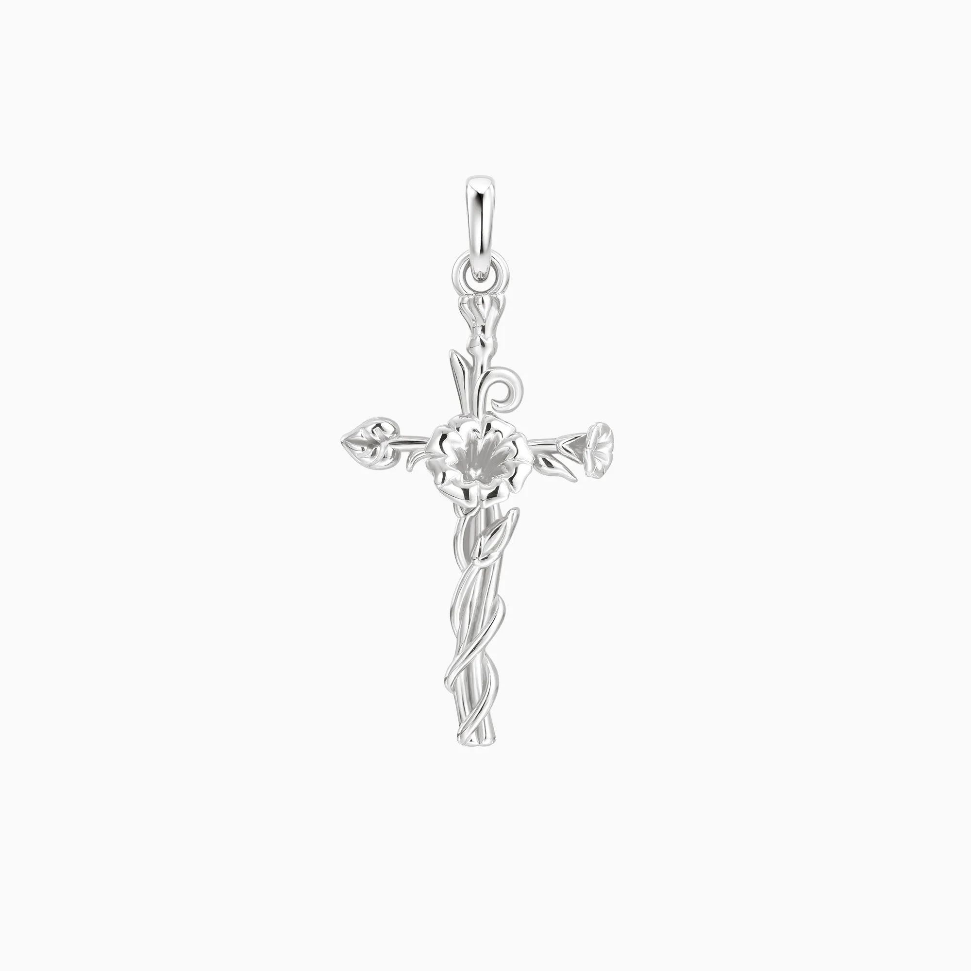 14K Solid Gold Morning Glory Floral Cross Pendant sold by Vanimy Jewelry product image thumbnail 5
