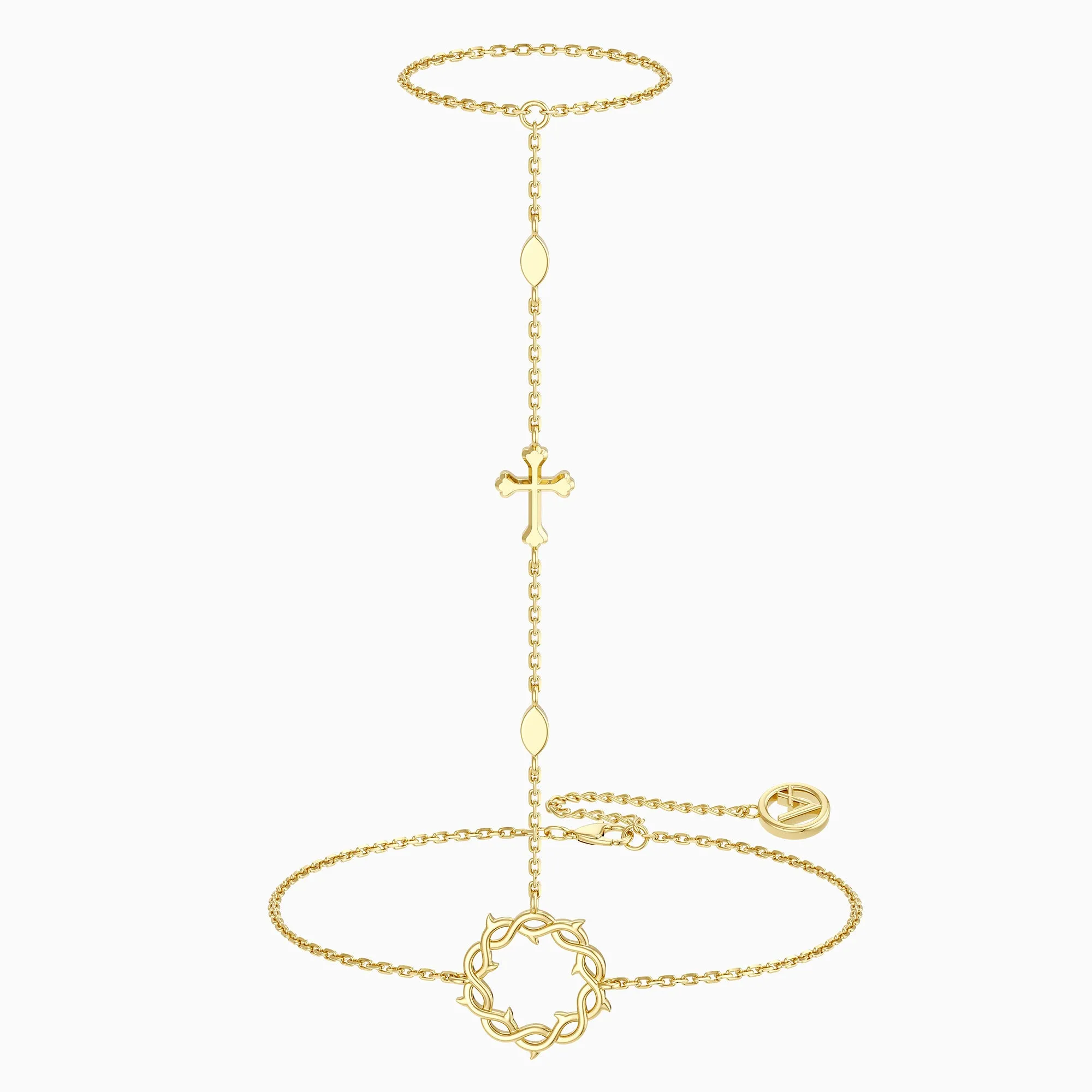 Crown of Thorns Cross Hand Chain sold by Vanimy Jewelry