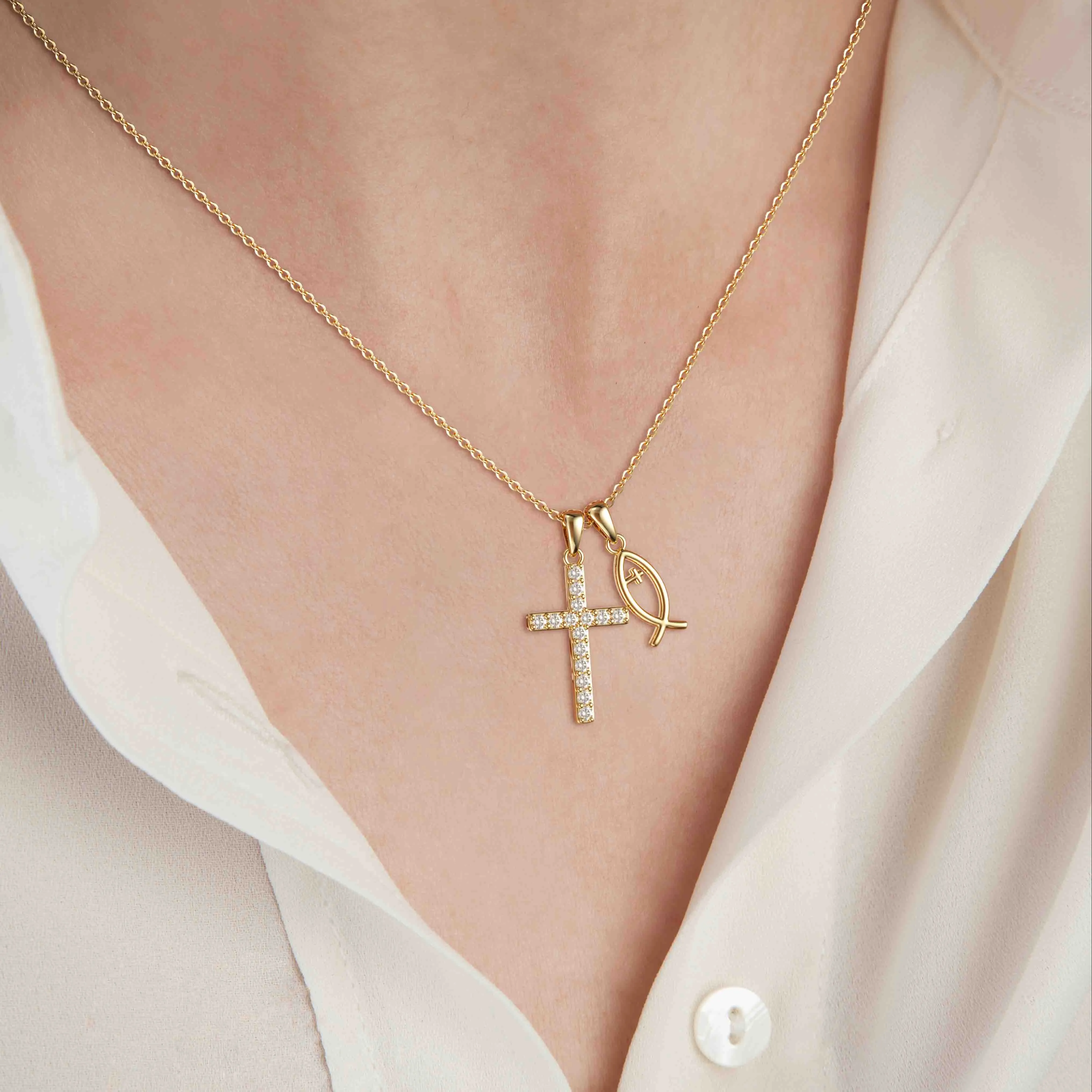 We Will be With You Cross Ichthys Necklace sold by Vanimy Jewelry product image thumbnail 2