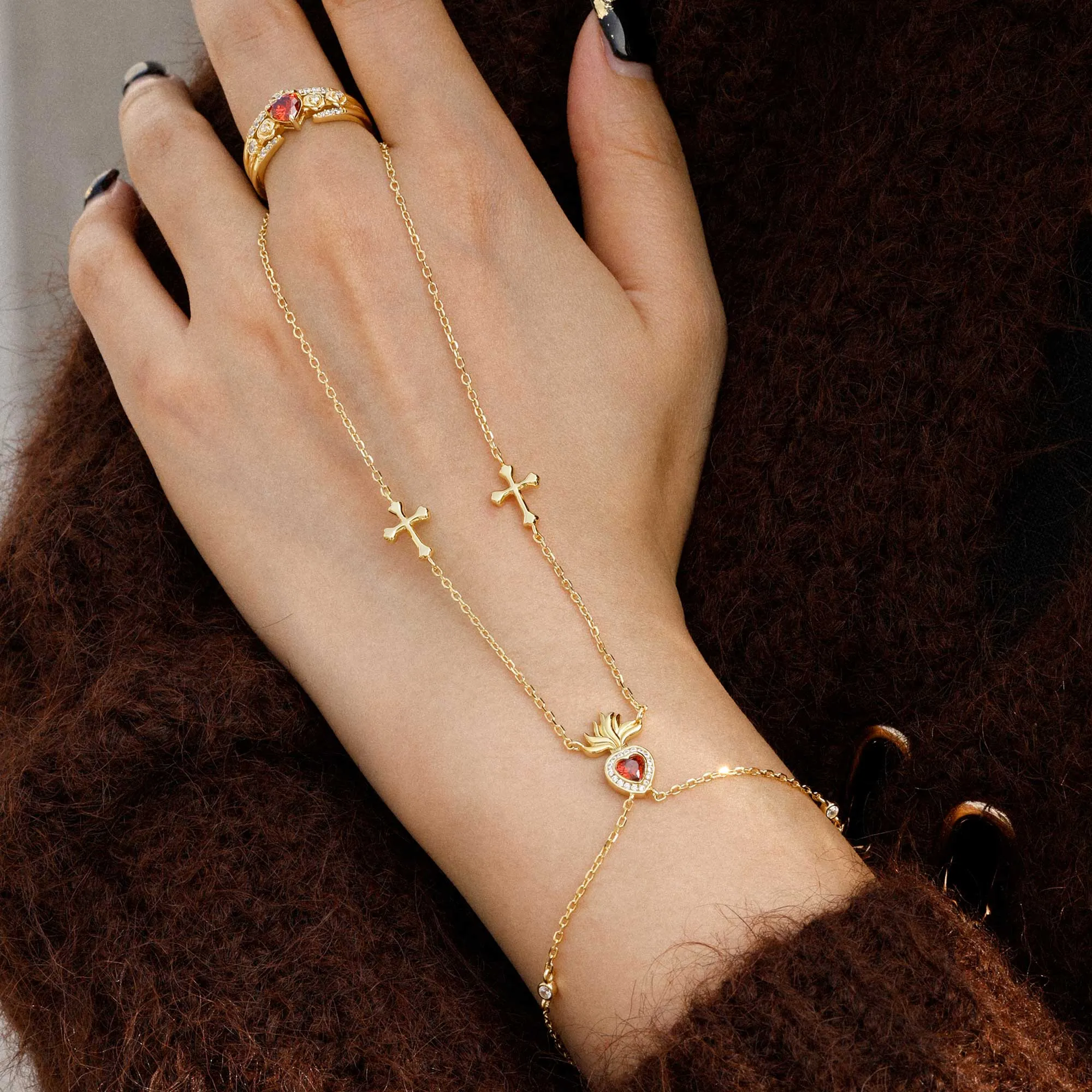 Sacred Heart Cross Hand Chain sold by Vanimy Jewelry product image thumbnail 2