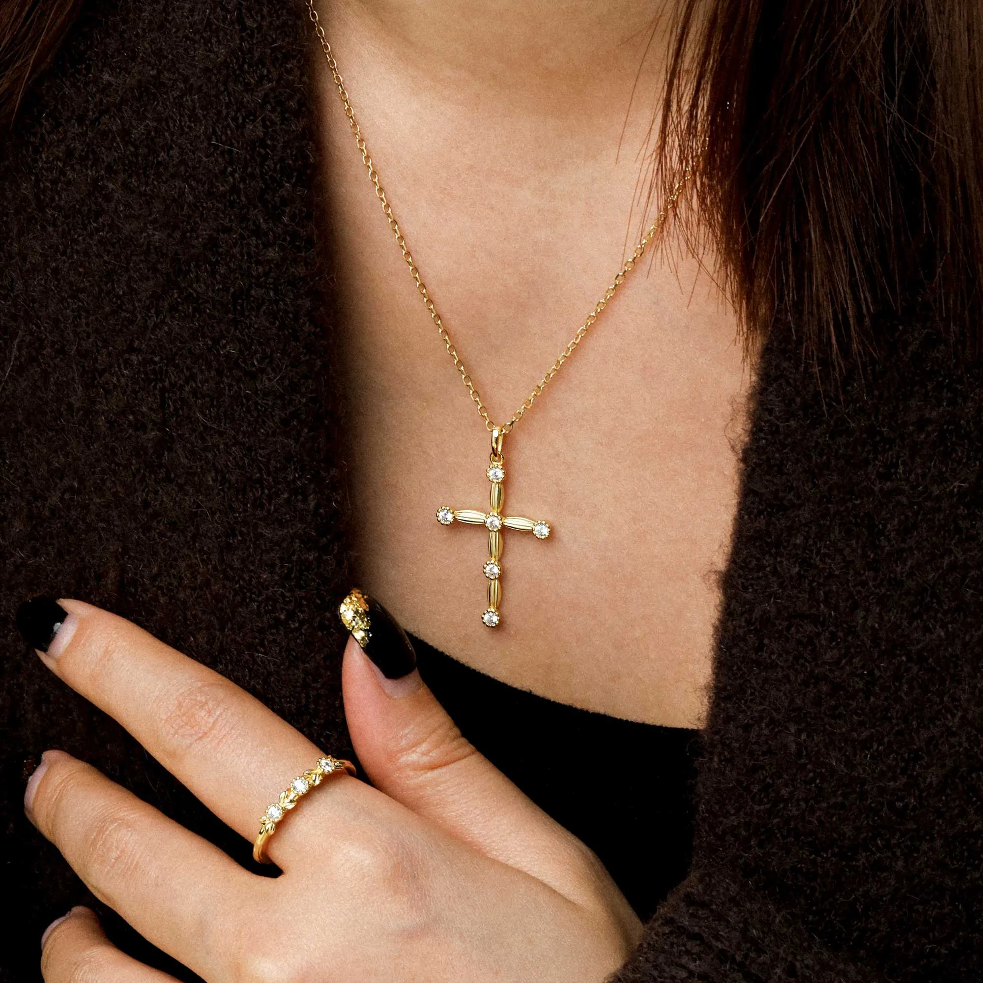 Lyra Bloom Cross Pendant Necklace sold by Vanimy Jewelry product image thumbnail 4