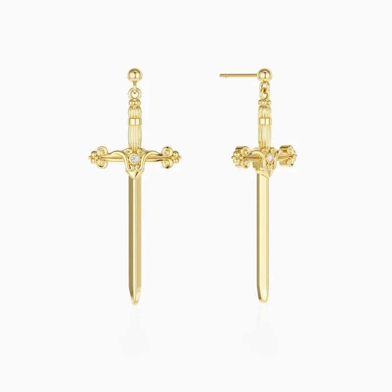 Verity Sword Cross Drop Earrings made by Vanimy Jewelry