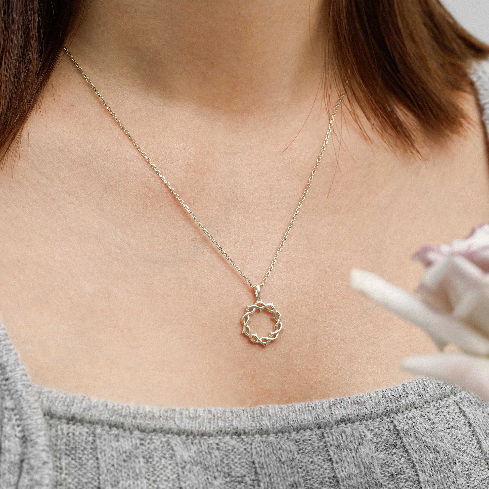 14K Solid Gold Crown of Thorns Pendant sold by Vanimy Jewelry product image thumbnail 4