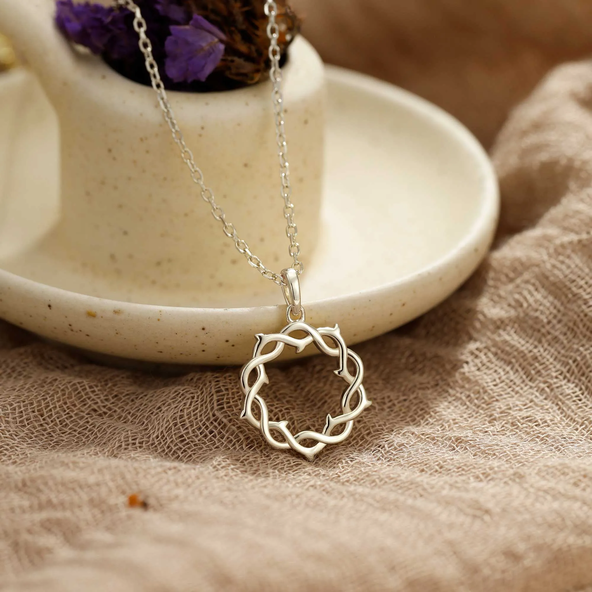 14K Solid Gold Crown of Thorns Pendant sold by Vanimy Jewelry product image thumbnail 3
