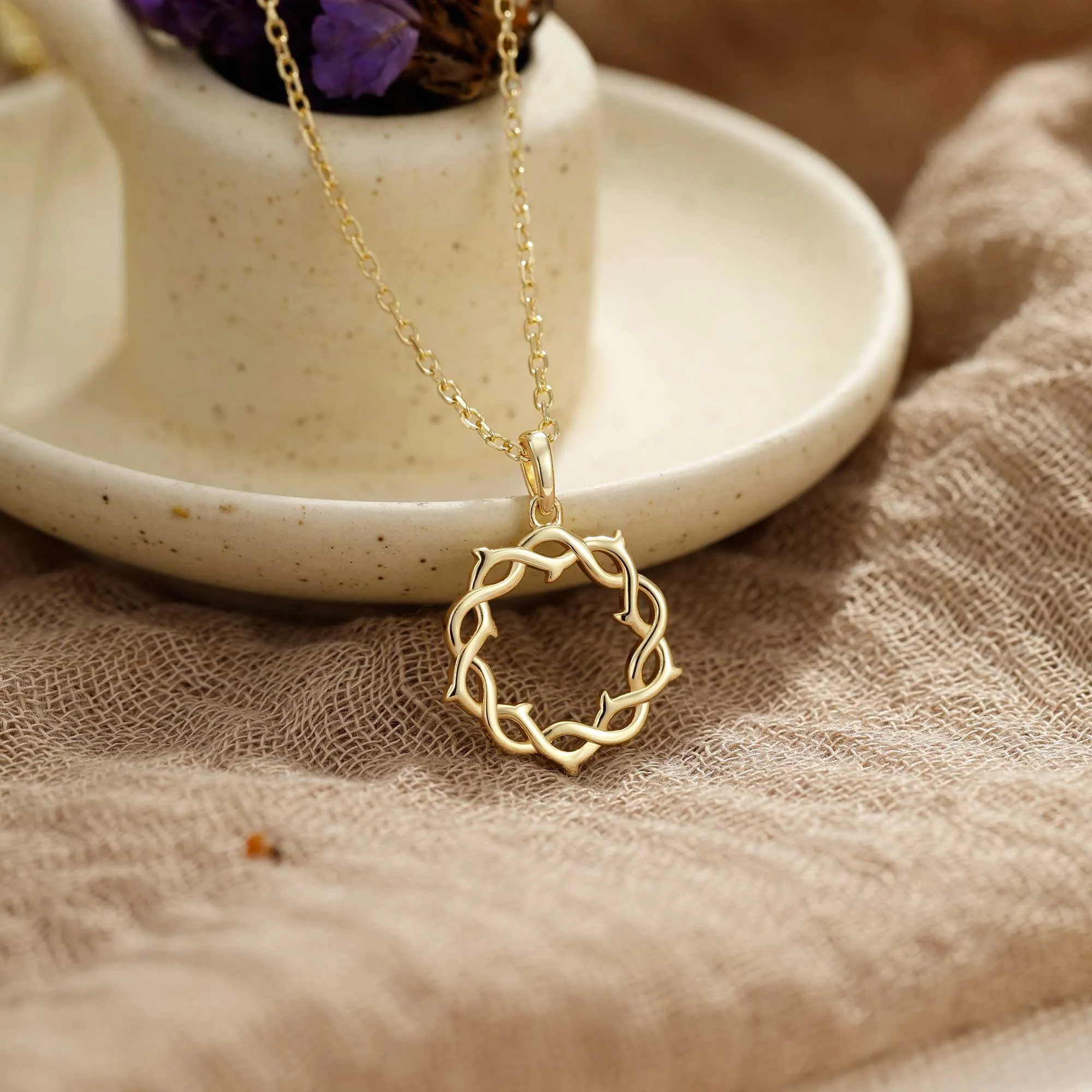 14K Solid Gold Crown of Thorns Pendant sold by Vanimy Jewelry product image thumbnail 2