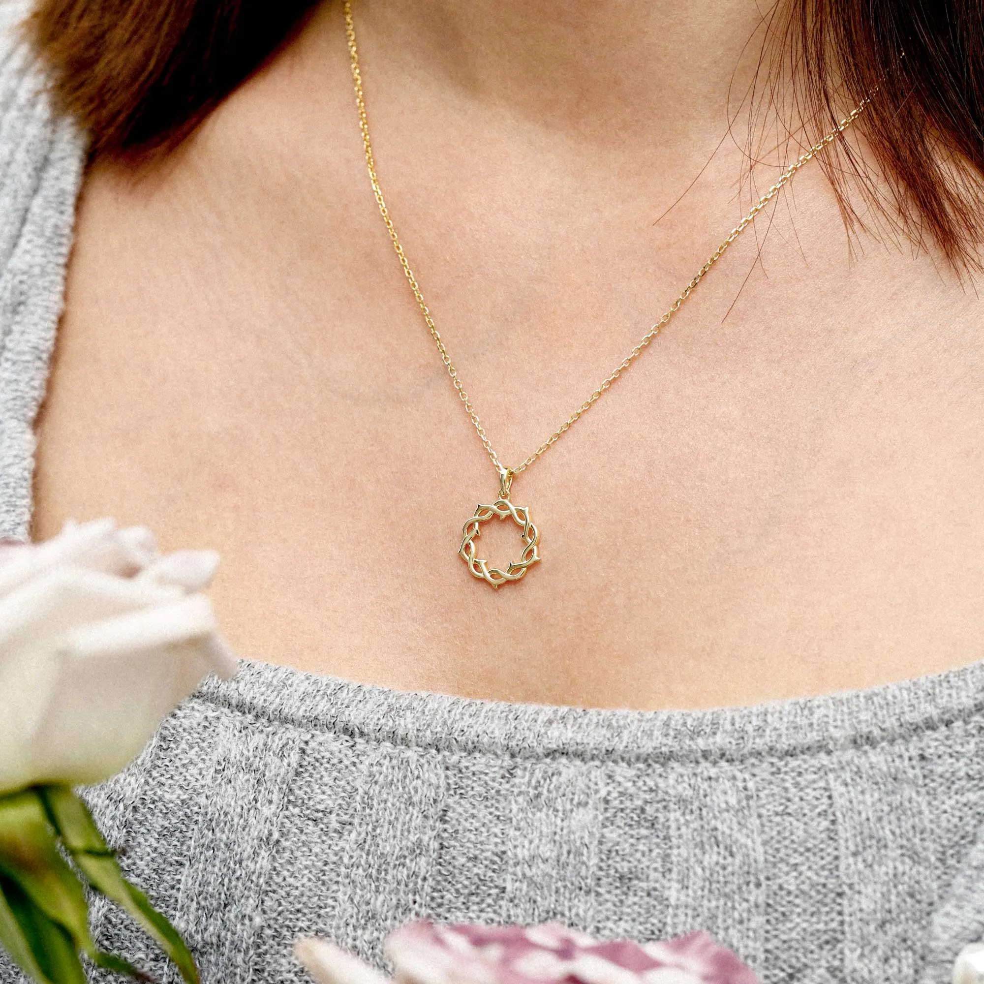 14K Solid Gold Crown of Thorns Pendant sold by Vanimy Jewelry product image thumbnail 3
