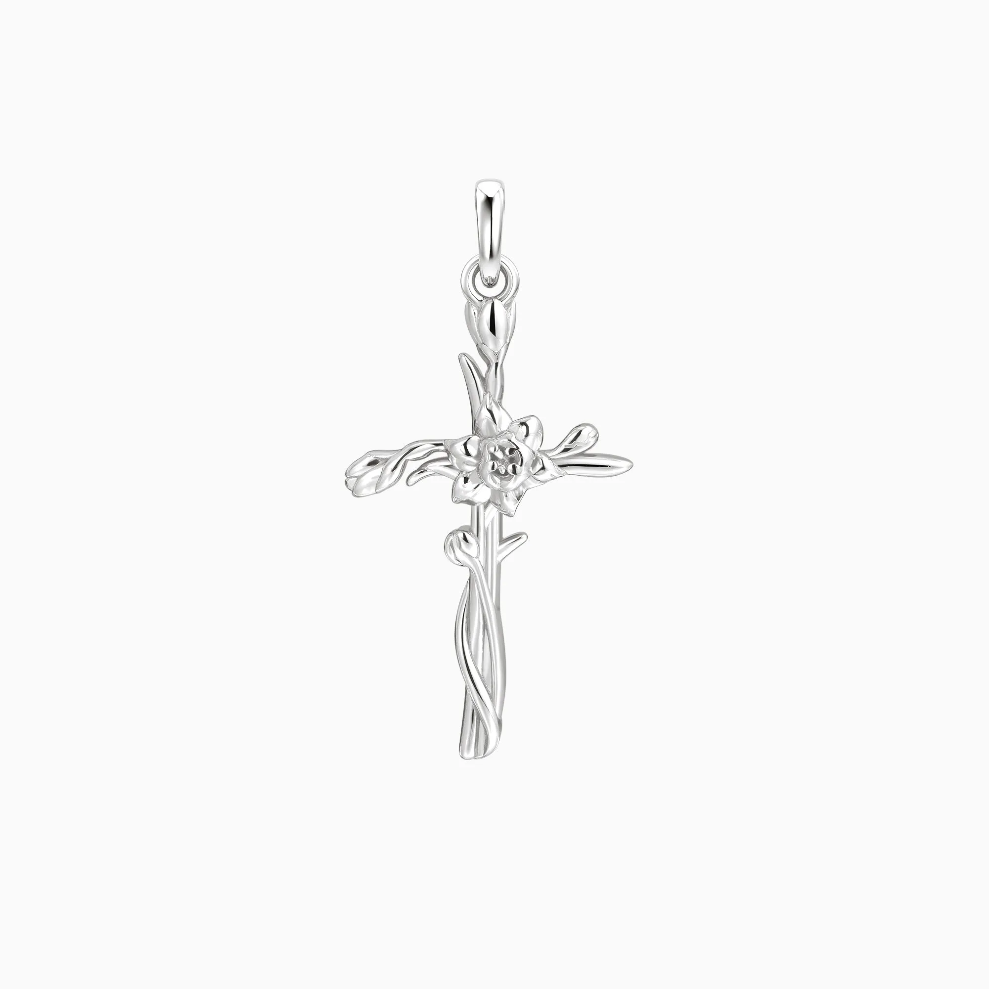 14K Solid Gold Daffodil Floral Cross Pendant sold by Vanimy Jewelry