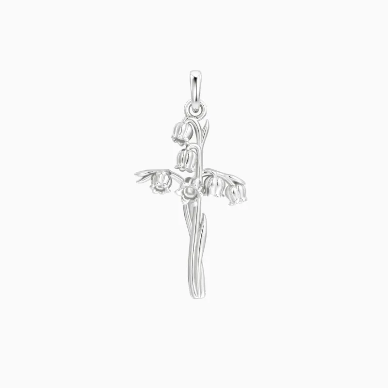 14K Solid Gold Lily of the Valley Floral Cross Pendant made by Vanimy Jewelry