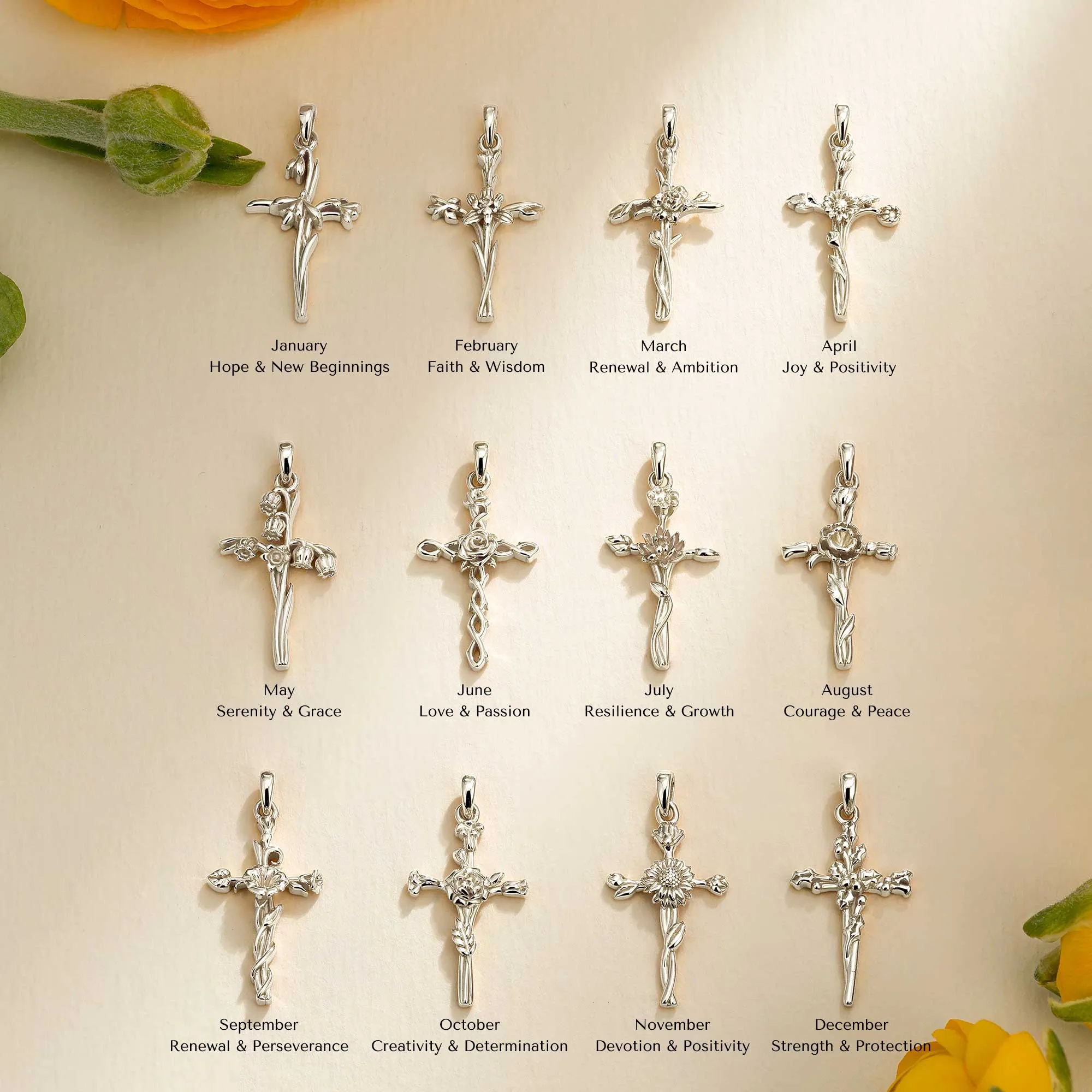 14K Solid Gold Water Lily Floral Cross Pendant sold by Vanimy Jewelry product image thumbnail 3