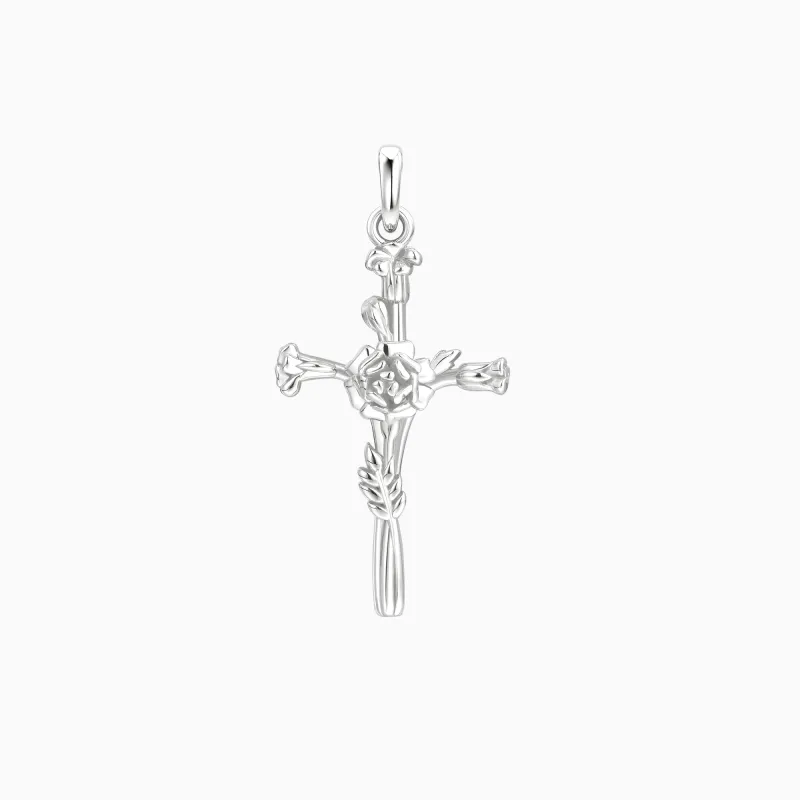 14K Solid Gold Marigold Floral Cross Pendant sold by Vanimy Jewelry