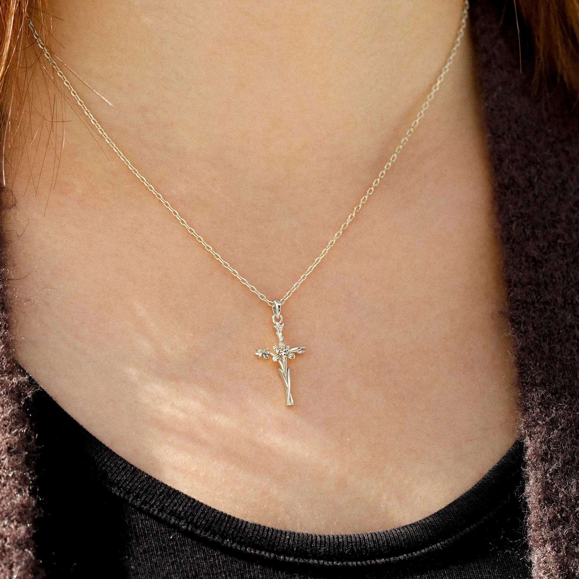 Solid Gold Iris Floral Cross Pendant sold by Vanimy Jewelry product image thumbnail 2
