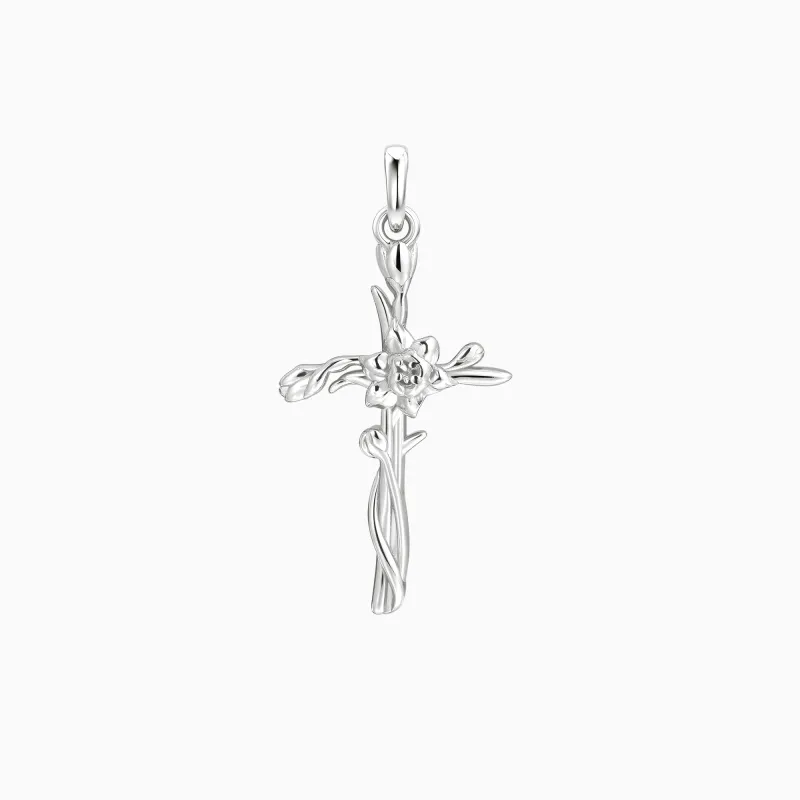 Solid Gold Daffodil Floral Cross Pendant made by Vanimy Jewelry