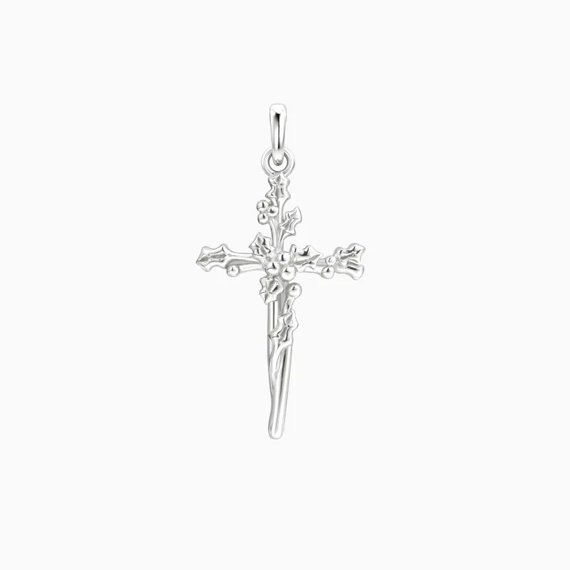 Solid Gold Holly Floral Cross Pendant made by Vanimy Jewelry
