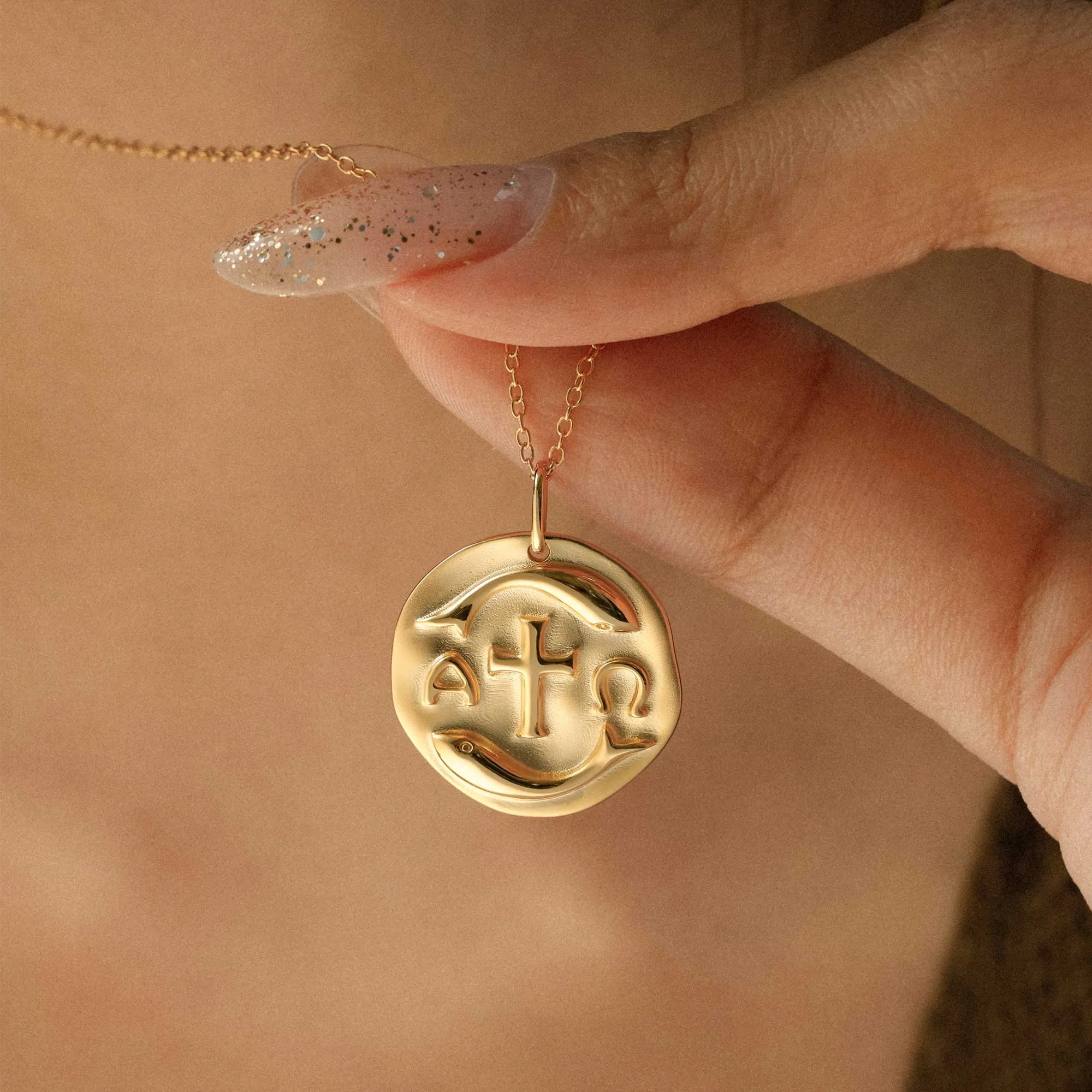 Gold Vermeil Alpha Omega Ichthys Medallion Necklace sold by Vanimy Jewelry product image thumbnail 2