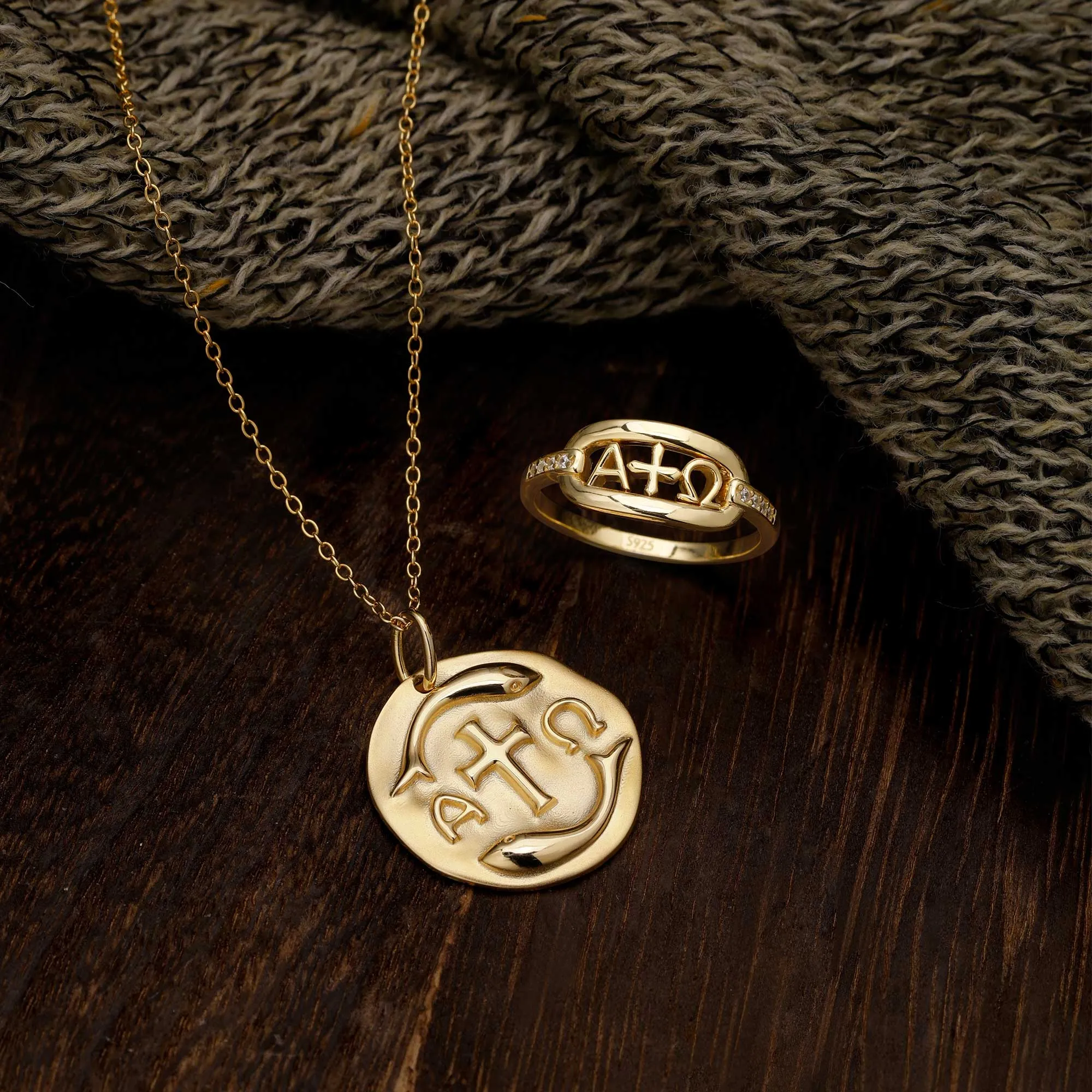 Gold Vermeil Alpha Omega Ichthys Medallion Necklace sold by Vanimy Jewelry product image thumbnail 4