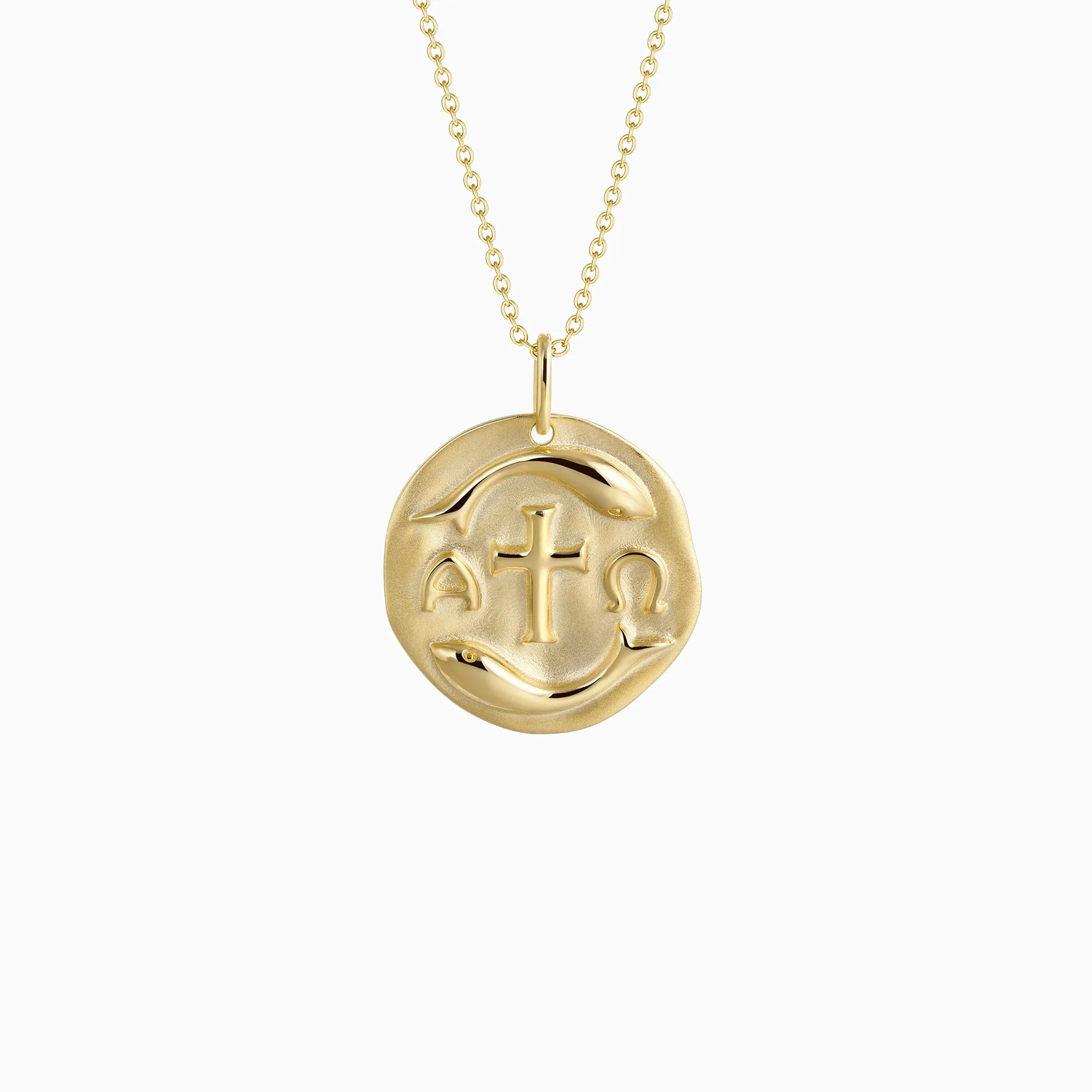 Gold Vermeil Alpha Omega Ichthys Medallion Necklace sold by Vanimy Jewelry
