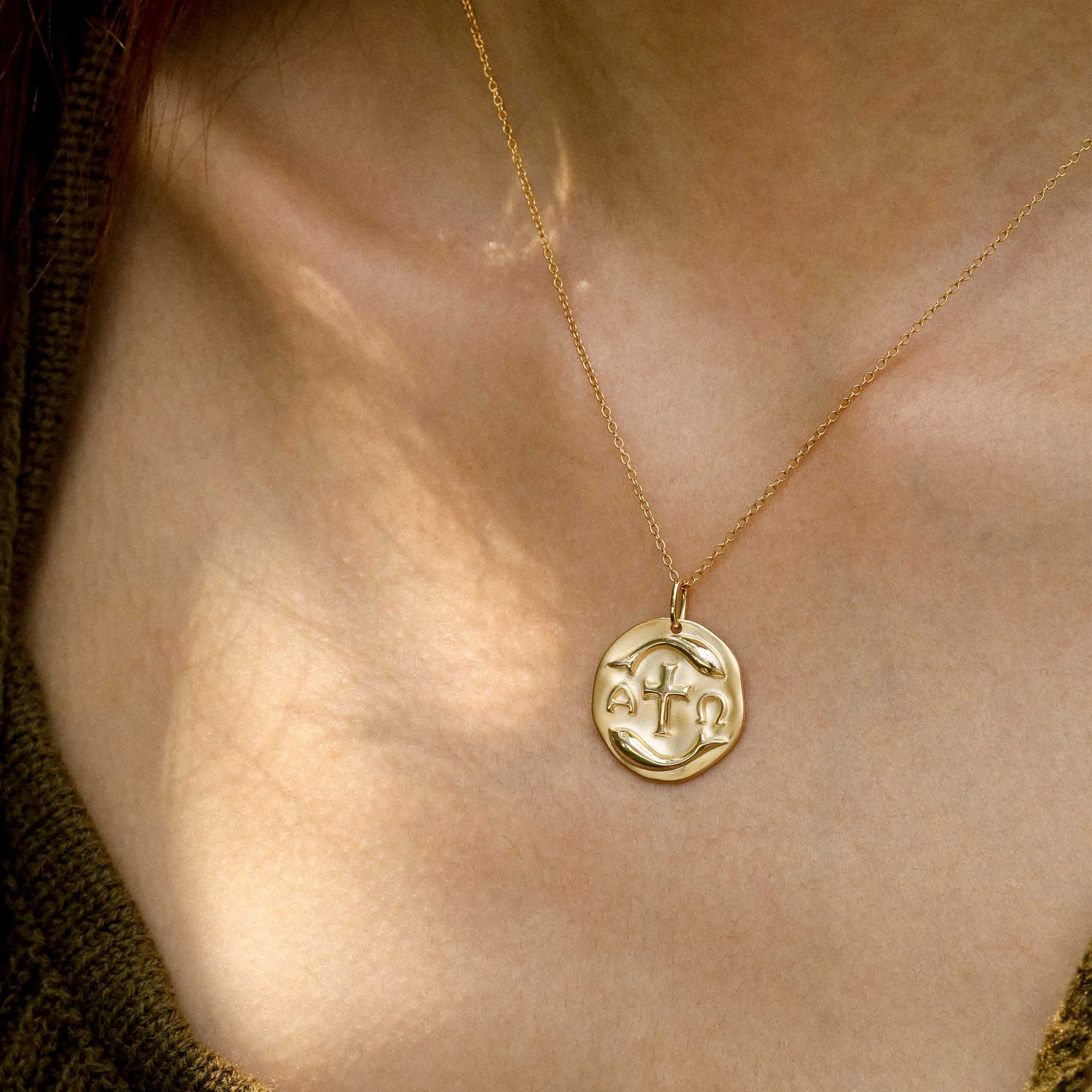 Gold Vermeil Alpha Omega Ichthys Medallion Necklace sold by Vanimy Jewelry product image thumbnail 3