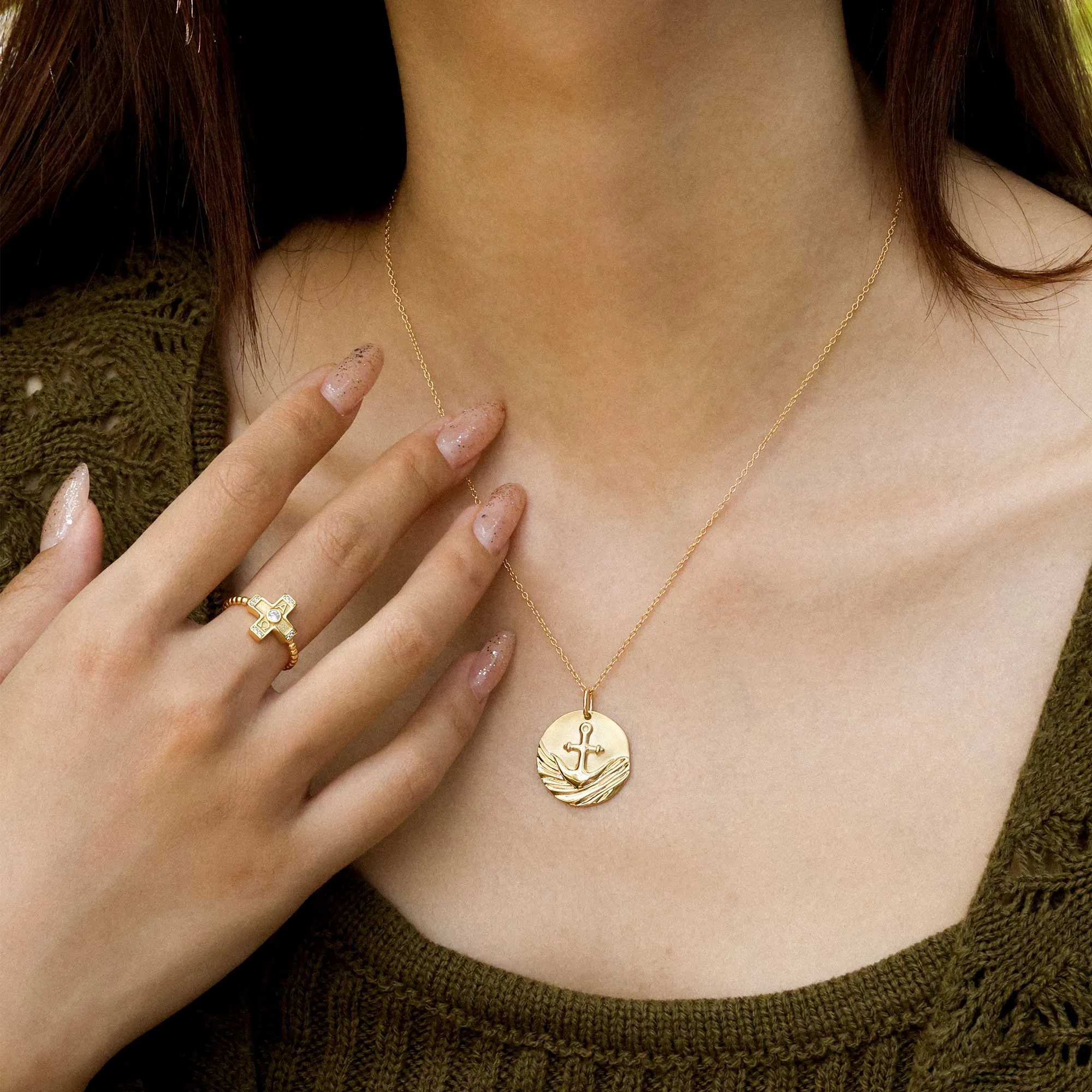 Gold Vermeil Anchor of Hope Cross Medallion Necklace sold by Vanimy Jewelry product image thumbnail 5