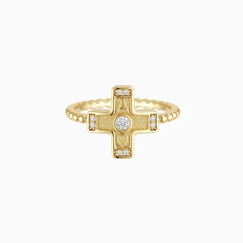 Alpha Omega Cross Statement Beaded Ring made by Vanimy Jewelry