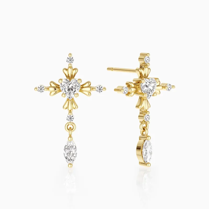 Haven Heart Cross Earrings made by Vanimy Jewelry