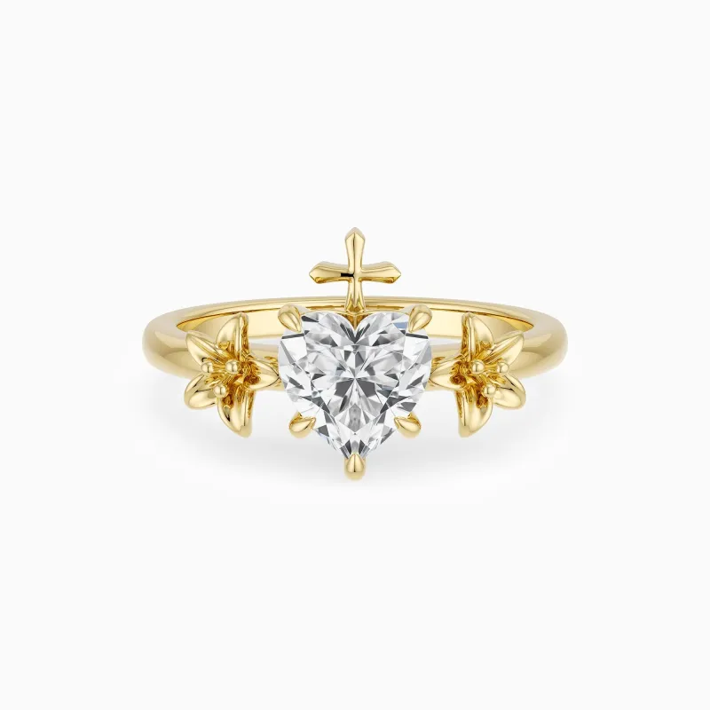 Lily Heart Cross White Topaz Ring made by Vanimy Jewelry