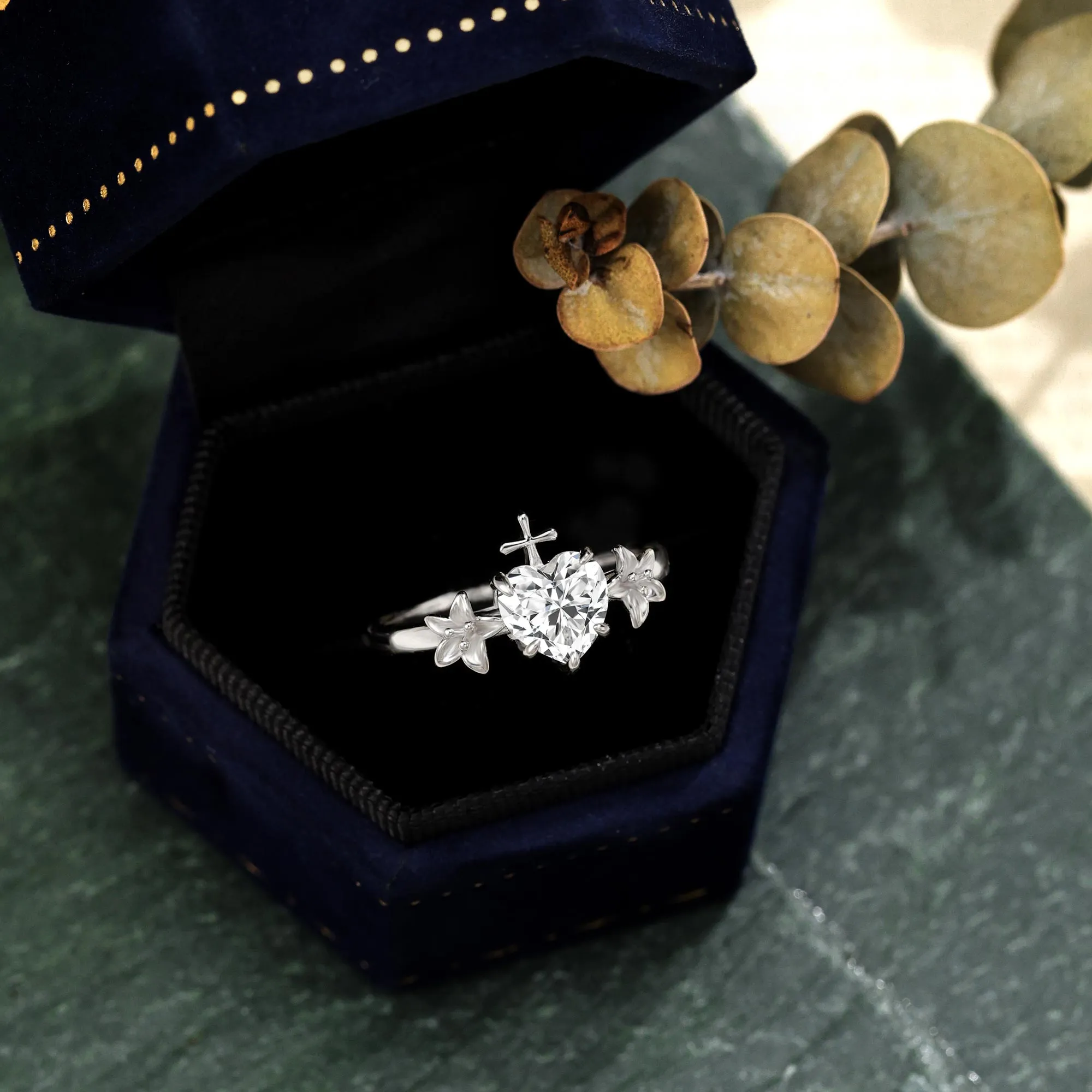 Lily Heart Cross White Topaz Ring sold by Vanimy Jewelry product image thumbnail 2