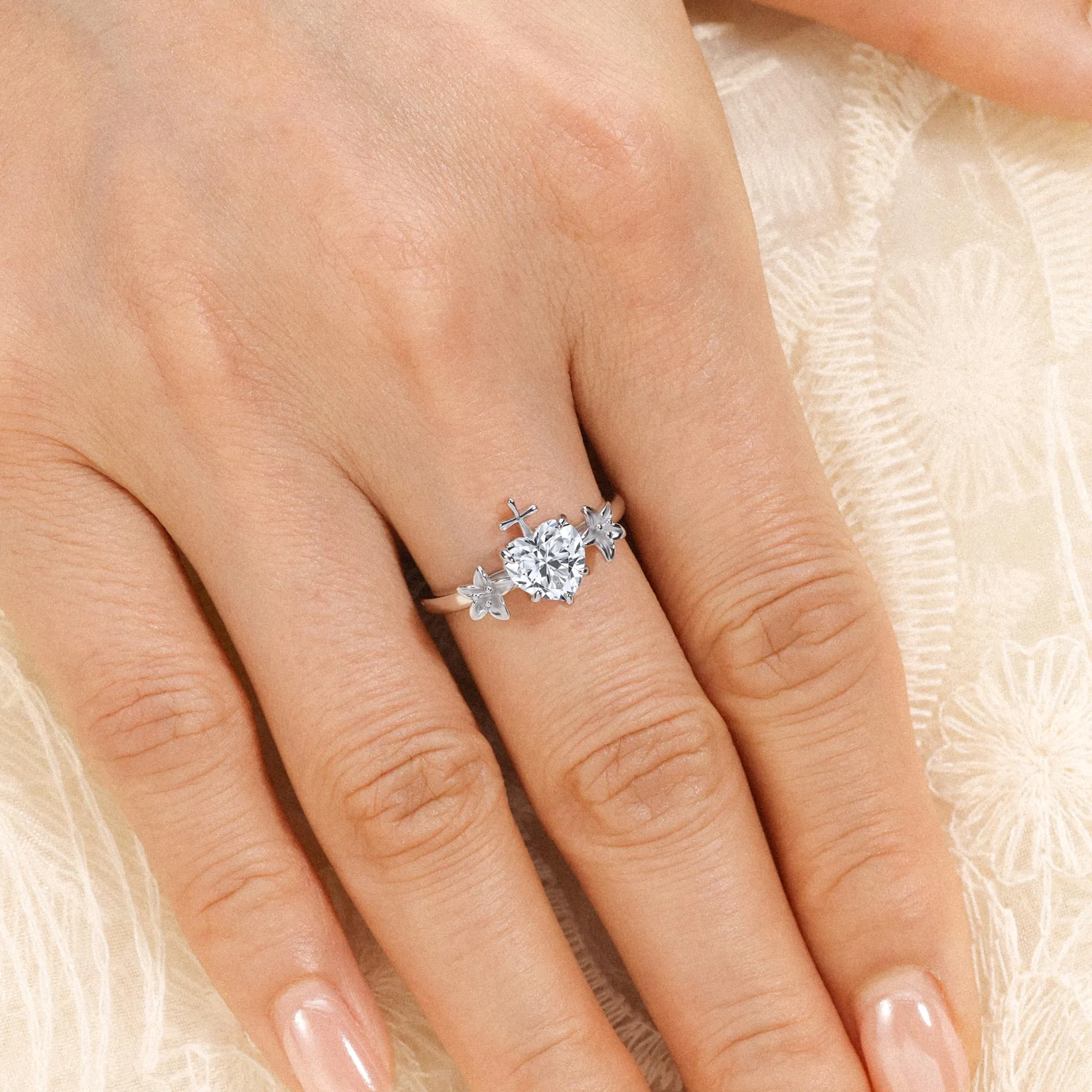 Lily Heart Cross White Topaz Ring sold by Vanimy Jewelry product image thumbnail 4