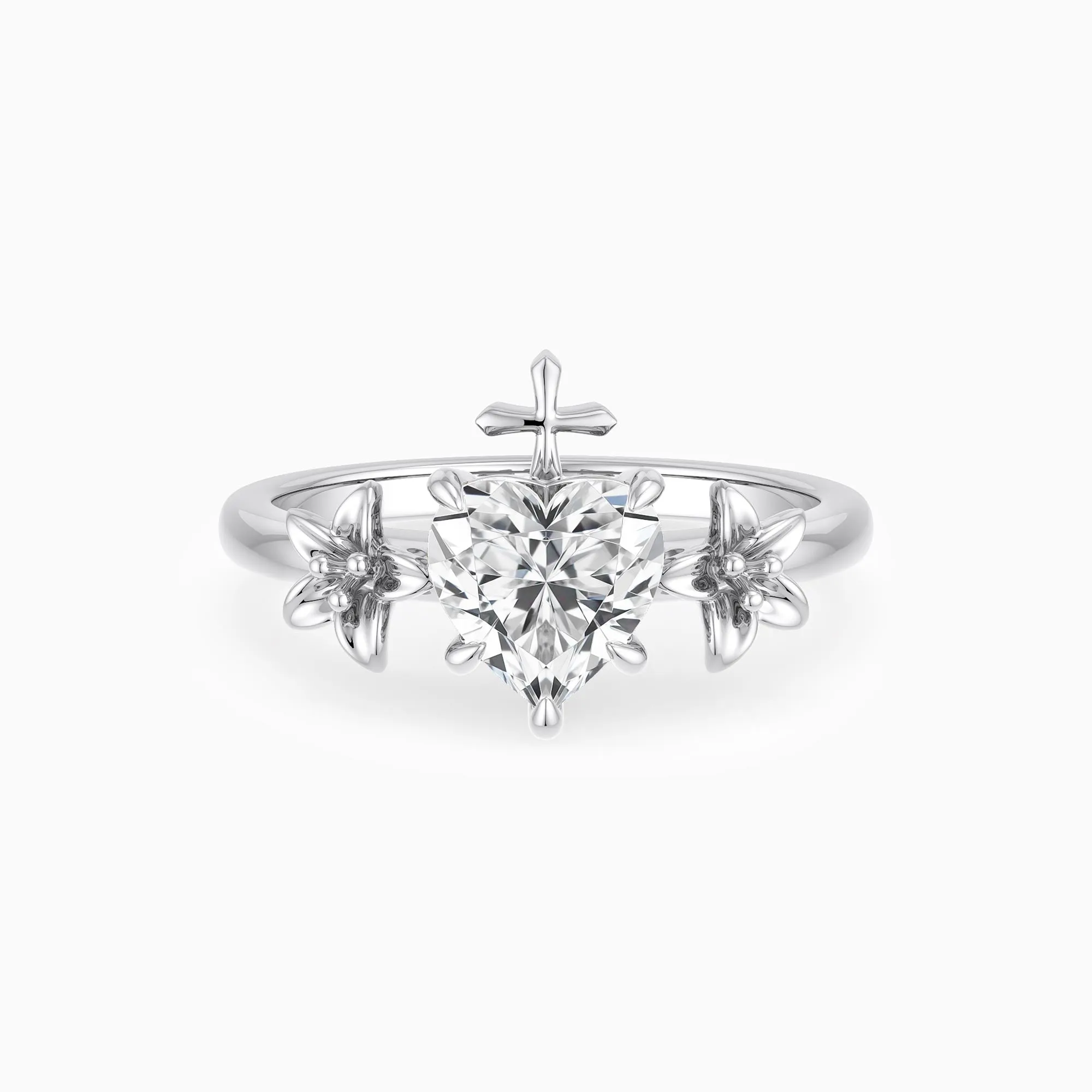 Lily Heart Cross White Topaz Ring sold by Vanimy Jewelry