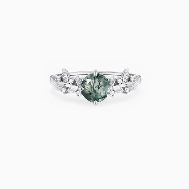 Sylvara Leaf Moss Agate Ring made by Vanimy Jewelry