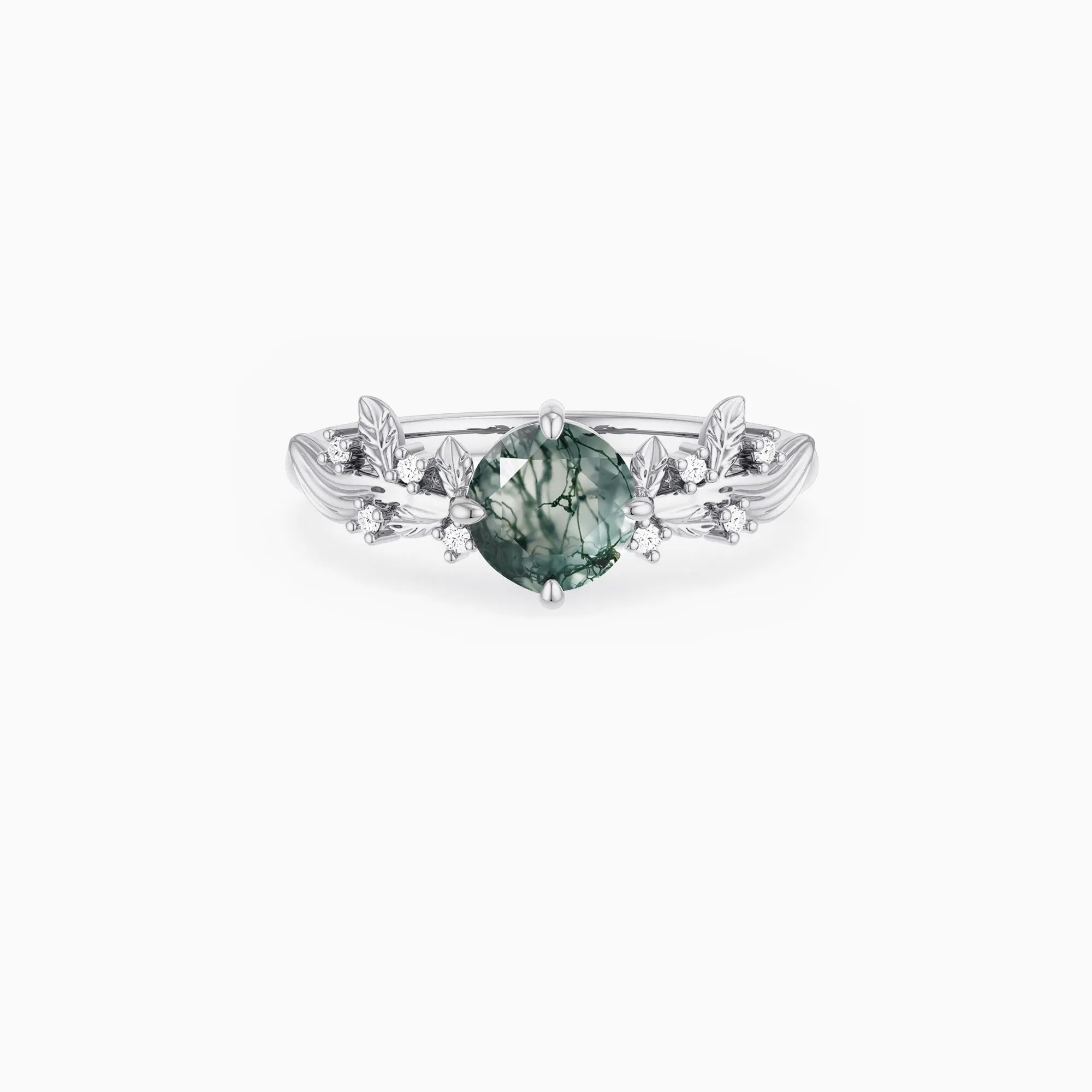 Sylvara Leaf Moss Agate Ring sold by Vanimy Jewelry