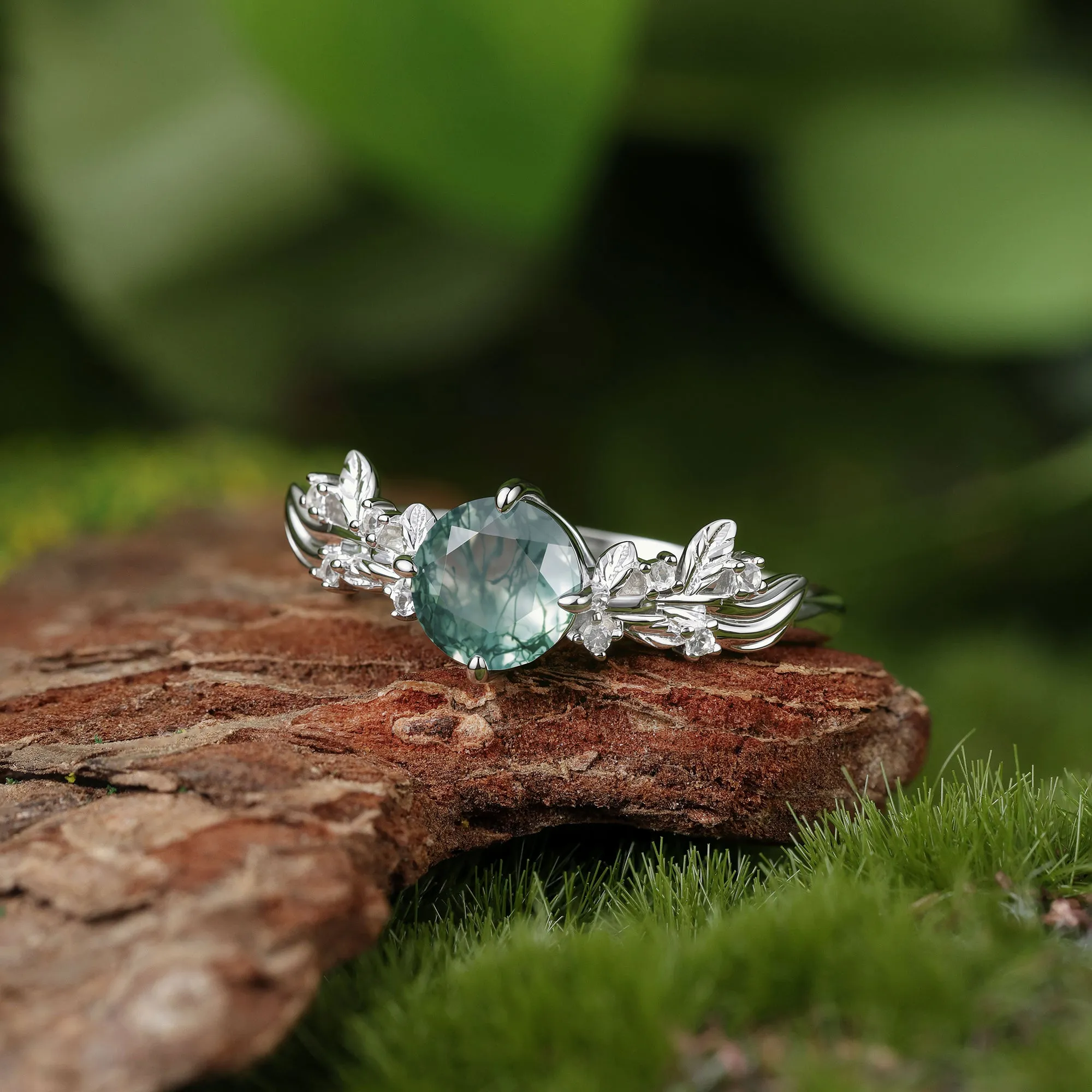 Sylvara Leaf Moss Agate Ring sold by Vanimy Jewelry product image thumbnail 2
