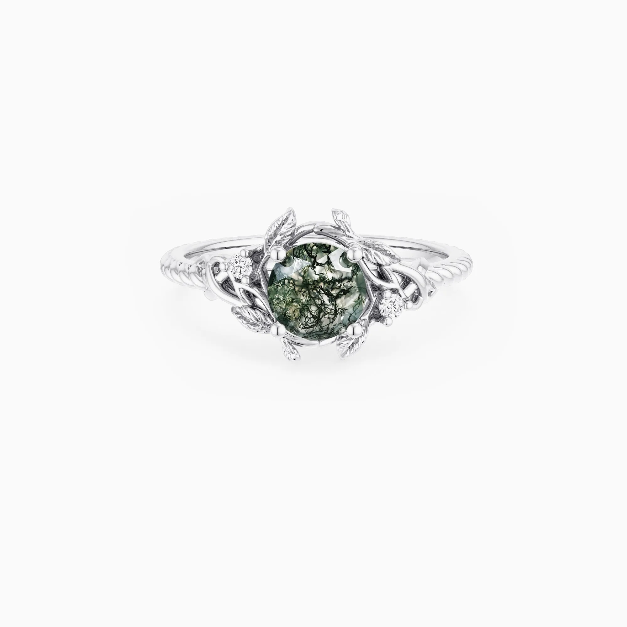 Garden Bloom Round Moss Agate Ring sold by Vanimy Jewelry