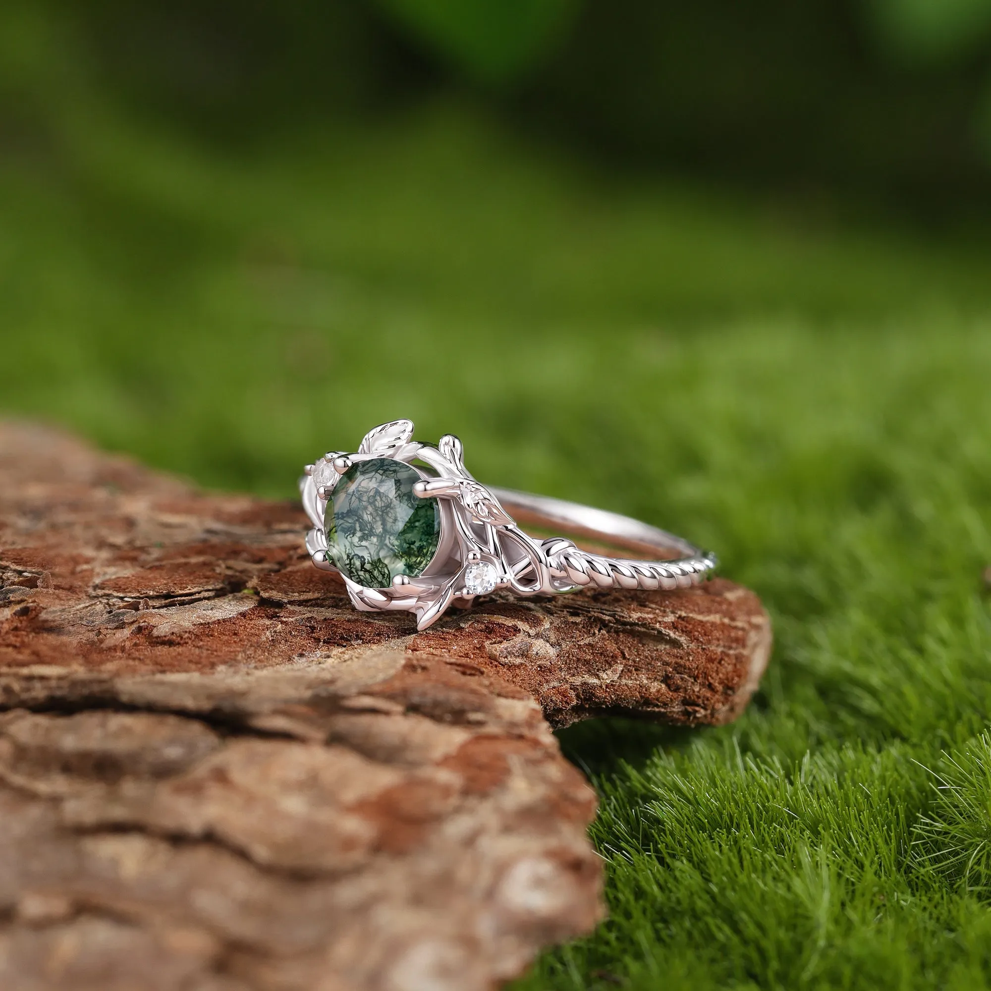 Garden Bloom Round Moss Agate Ring sold by Vanimy Jewelry product image thumbnail 5