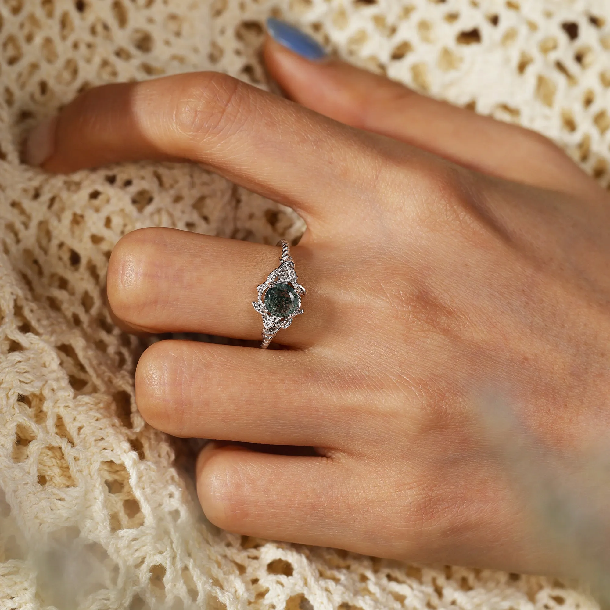 Garden Bloom Round Moss Agate Ring sold by Vanimy Jewelry product image thumbnail 4