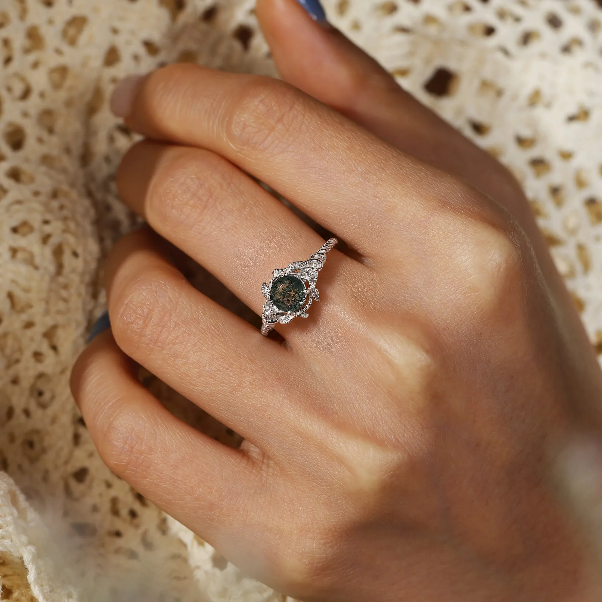 Garden Bloom Round Moss Agate Ring sold by Vanimy Jewelry product image thumbnail 3