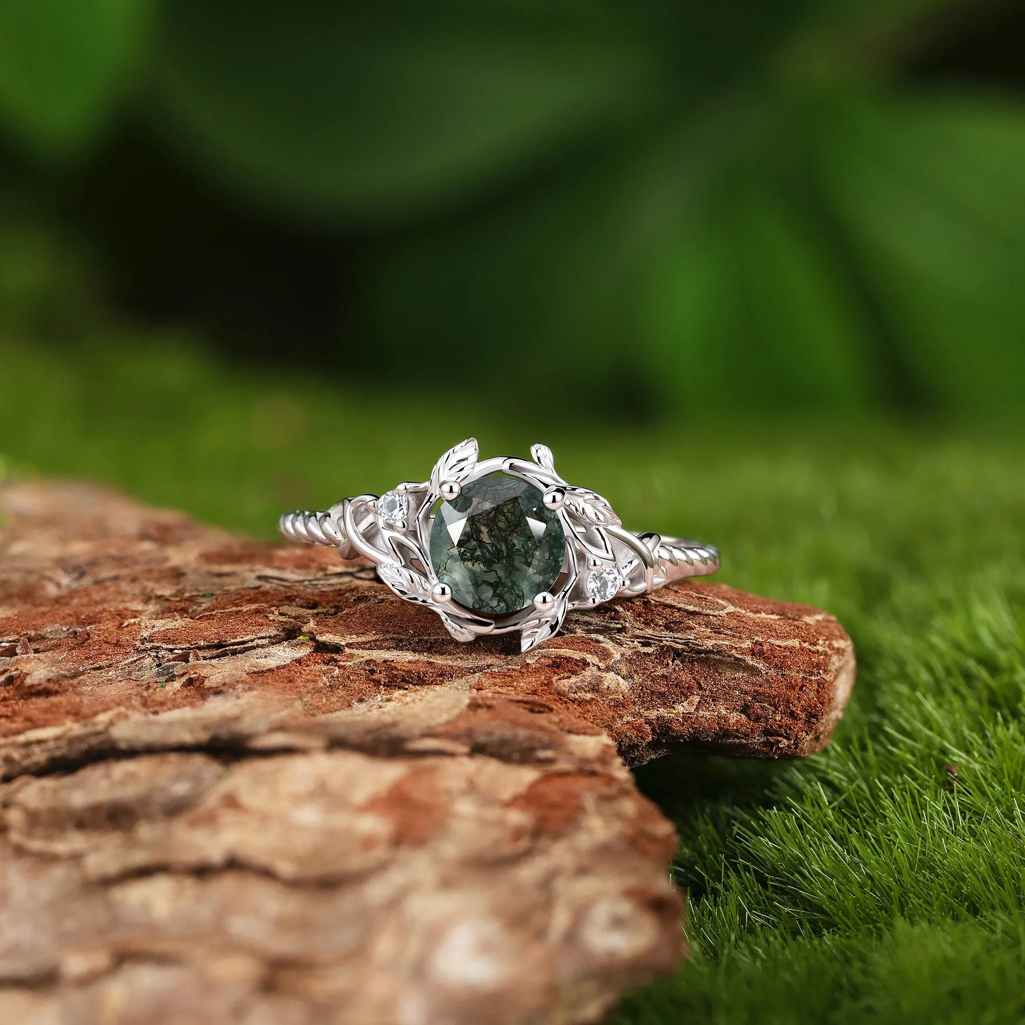 Garden Bloom Round Moss Agate Ring sold by Vanimy Jewelry product image thumbnail 2