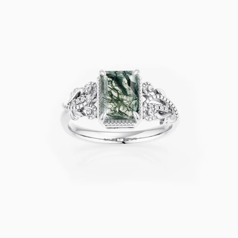Verdant Reverie Moss Agate Ring made by Vanimy Jewelry