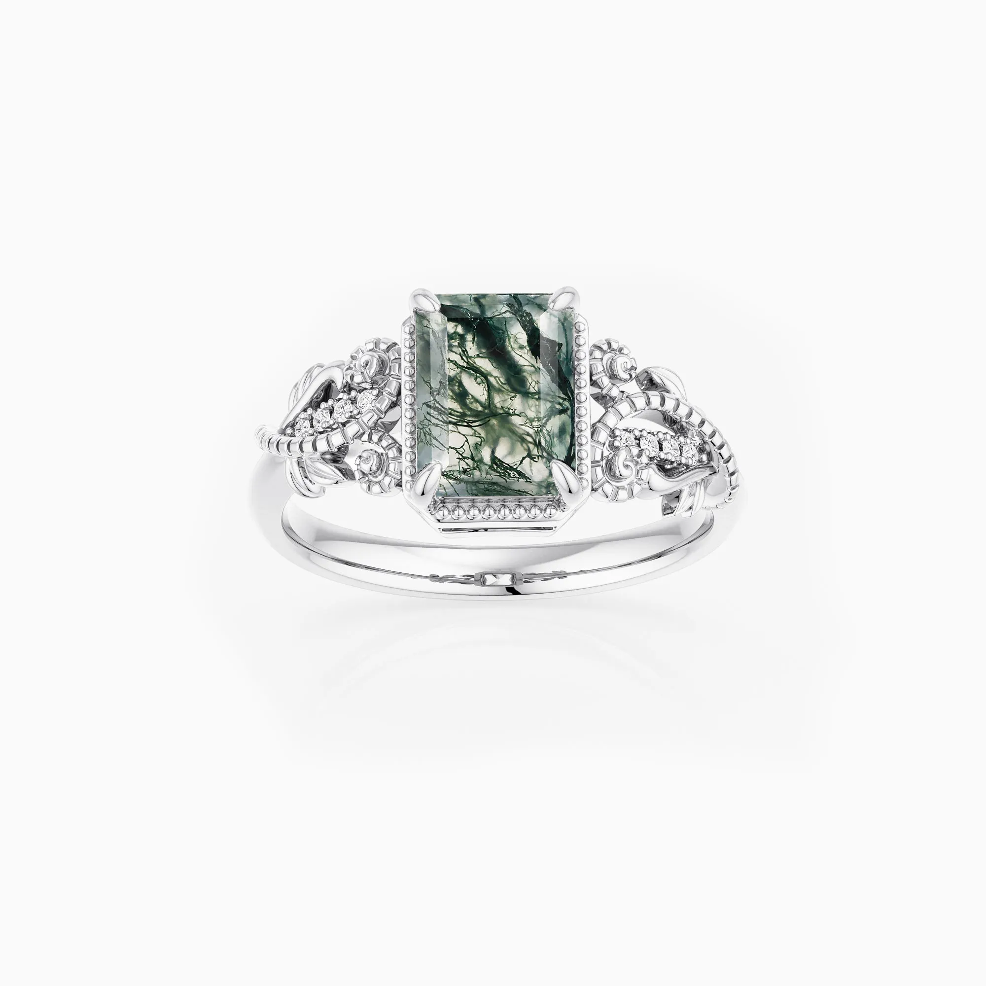 Verdant Reverie Moss Agate Ring sold by Vanimy Jewelry