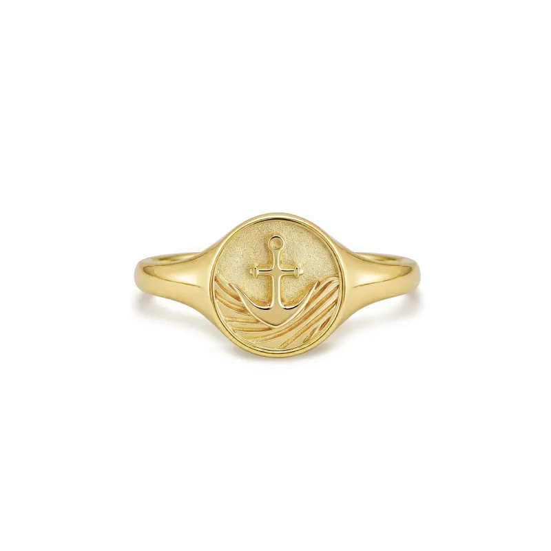 Gold Vermeil Anchor of Hope Cross Signet Ring made by Vanimy Jewelry