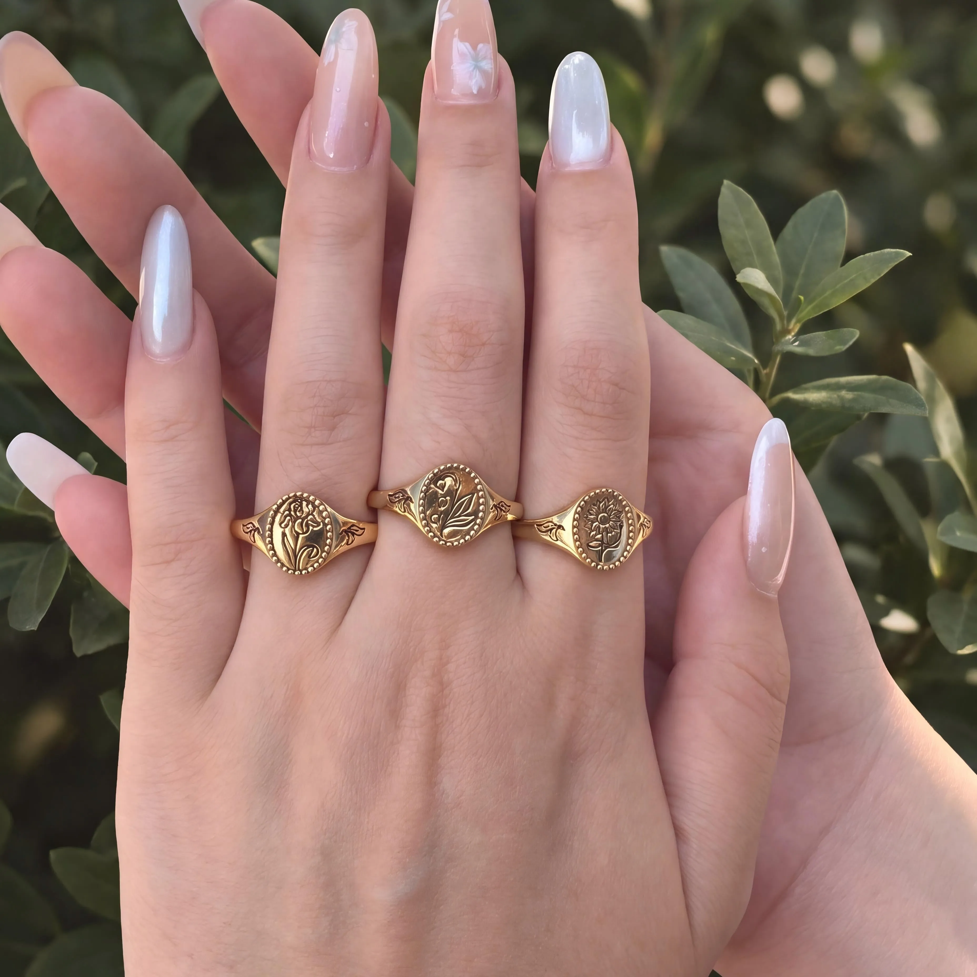 Birth Flower Signet Ring sold by Vanimy Jewelry product image thumbnail 3