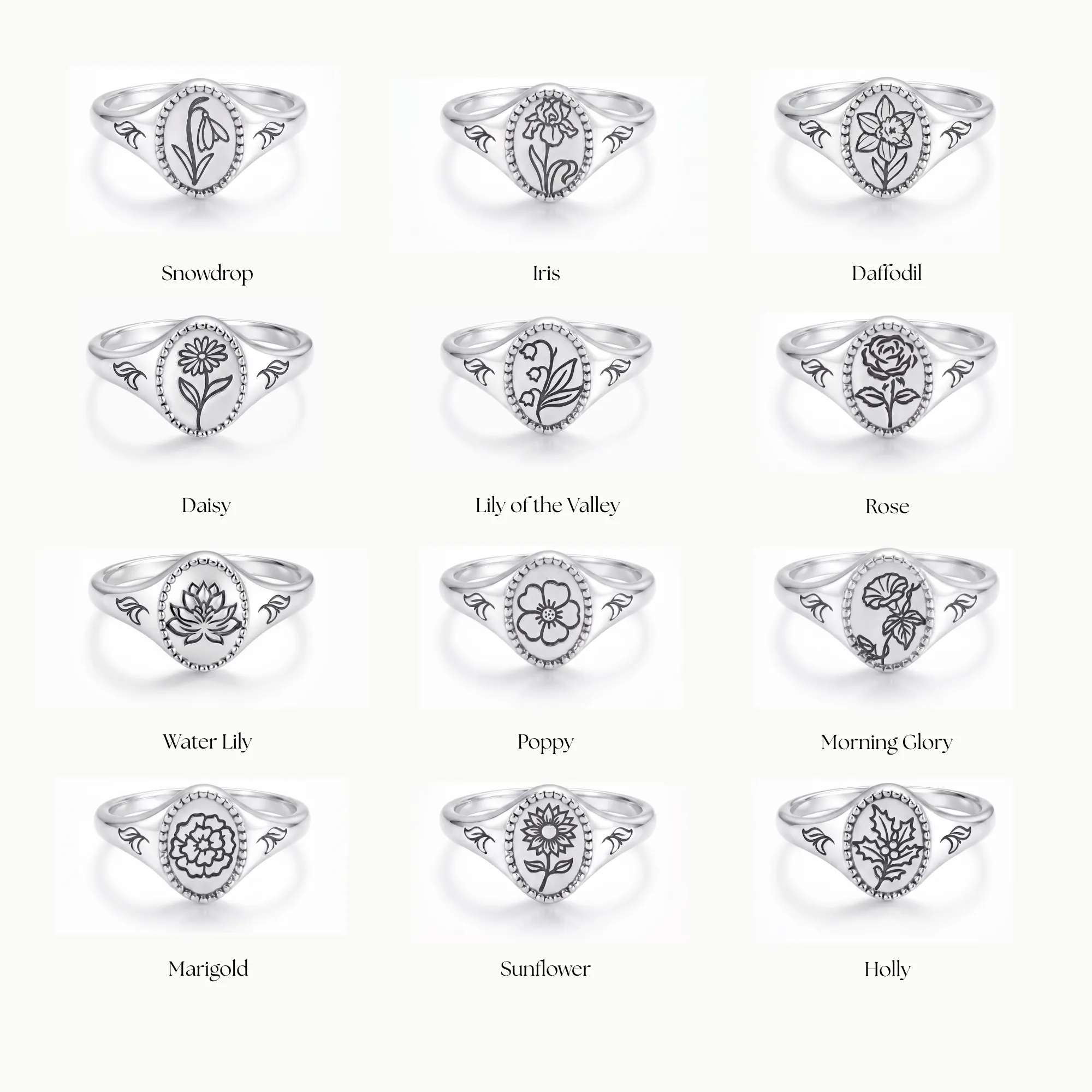 Birth Flower Signet Ring sold by Vanimy Jewelry product image thumbnail 4