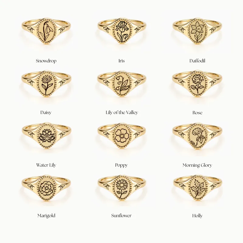 Birth Flower Signet Ring made by Vanimy Jewelry