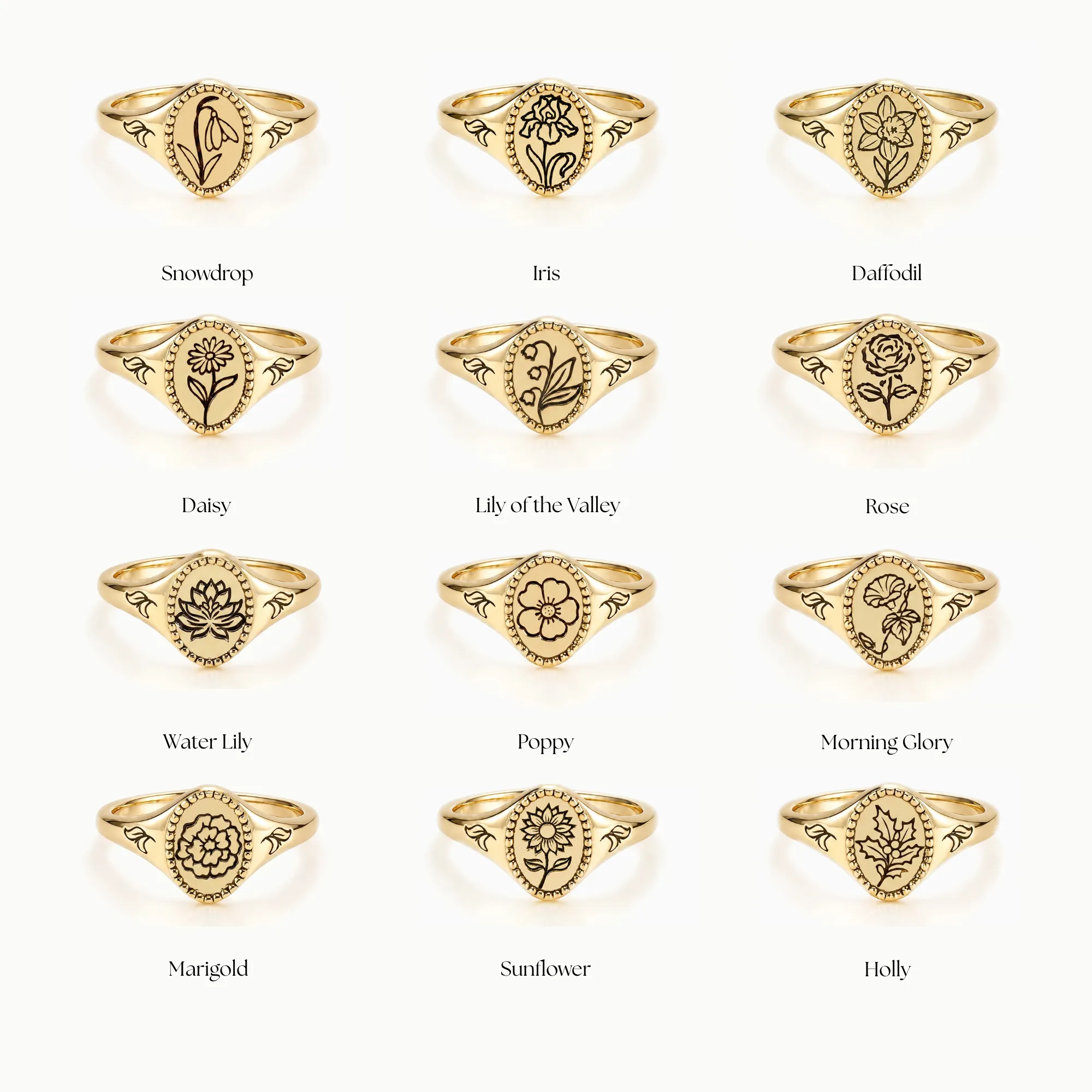 Birth Flower Signet Ring sold by Vanimy Jewelry