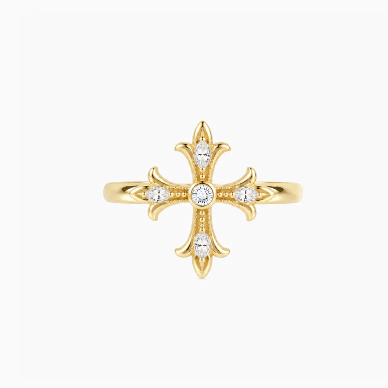 Lily Flower Cross Ring made by Vanimy Jewelry